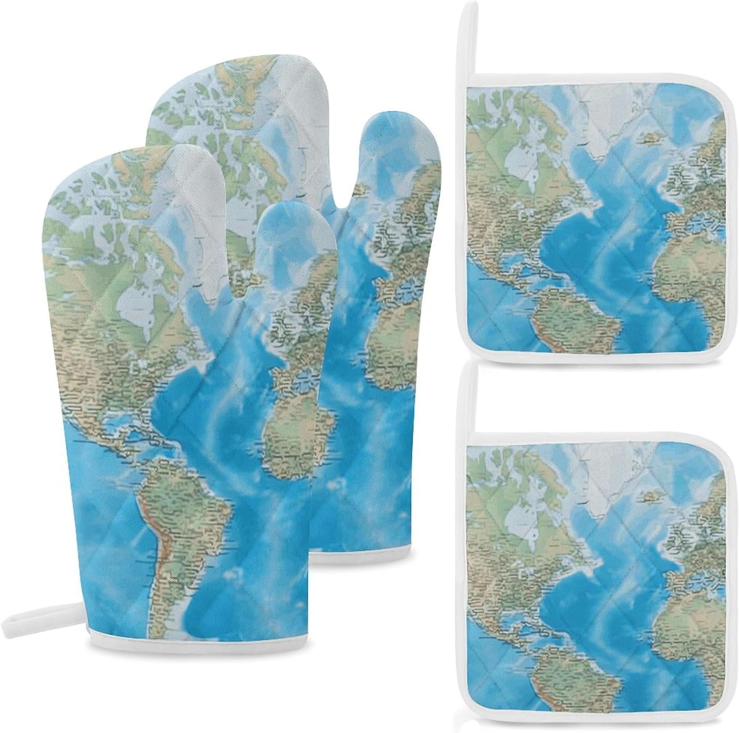 Oven Mitts Pot Holders Kitchen World Map Heat Resistant Oven Glove for Baking and Cooking