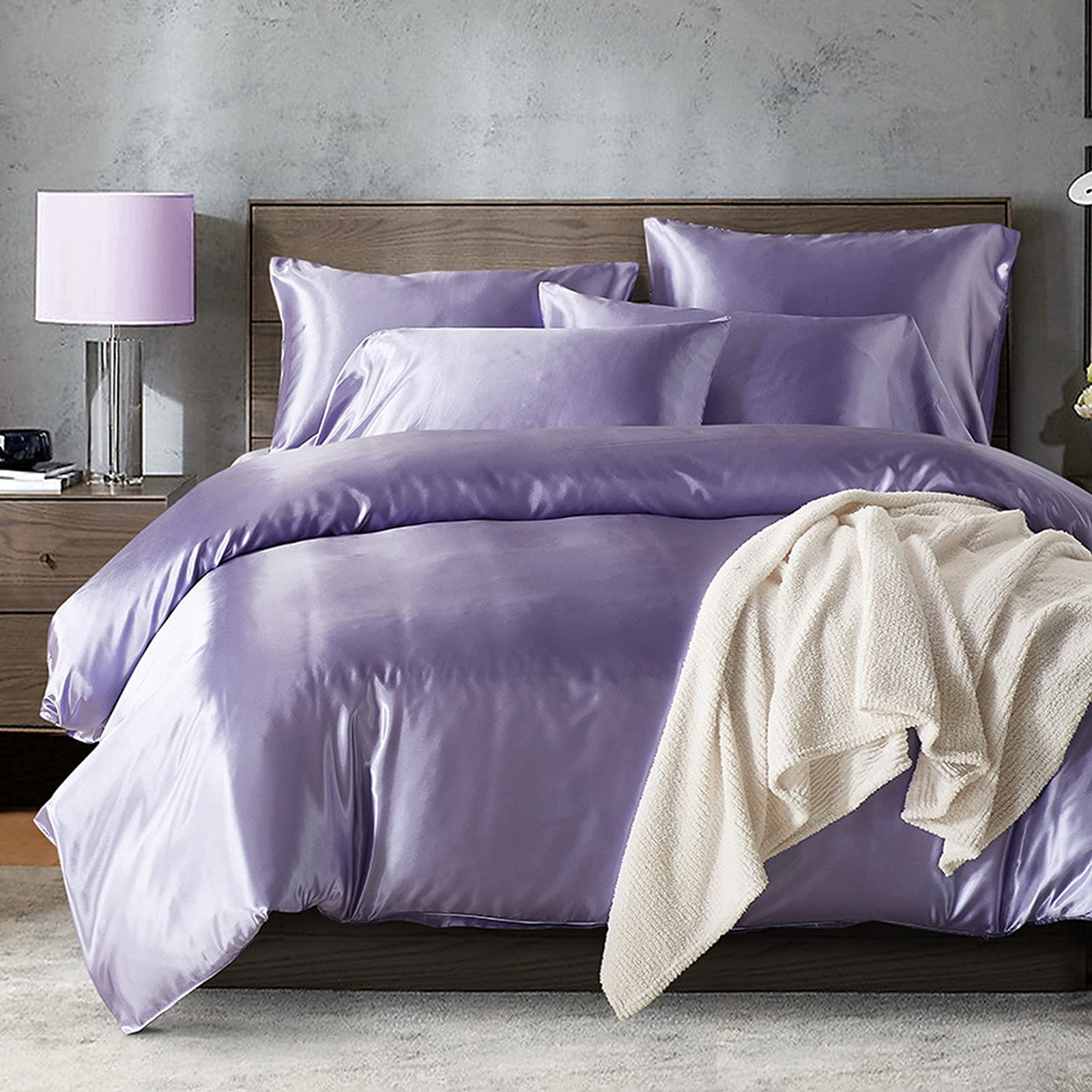 Parure De Lit En Satin Doux - Housse De Couette 134,6x200,7 Cm + Taie 50,8x76,2 Cm - Bleu Et Gris - 100% Polyester