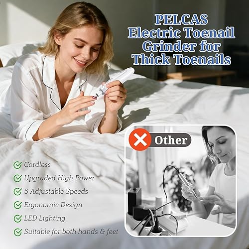Miniatura 3 de PELCAS Lima de uñas eléctrica, kit de manicura y pedicura de 5 velocidades, taladro de uñas inalámbrico, molinillo de uñas para uñas gruesas con luz
