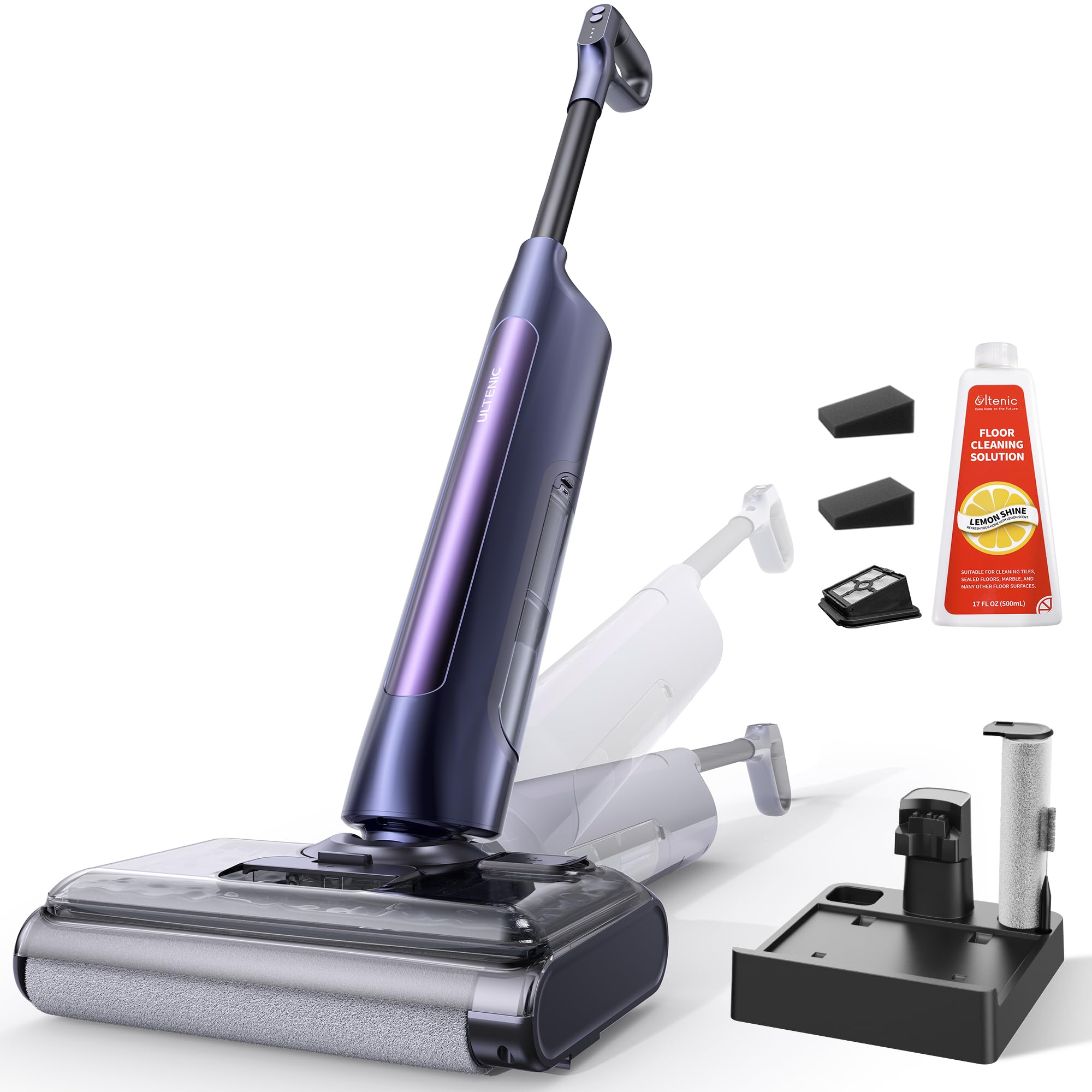 Ultenic Fregona Eléctrica | Aspirador Lava y Friega 3 en 1 | Autolimpieza y 180° Plegable | Limpieza de Bordes 0 mm | hasta 55 min Autonomía y 250 ㎡ | Ideal para Mascotas, Esquinas y Debajo de Muebles