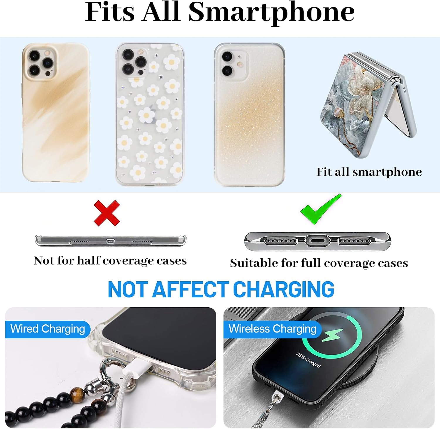 Silvery Phone Wrist Strap for Women Metal Phone Chain Compatible with All Smartphones image 5