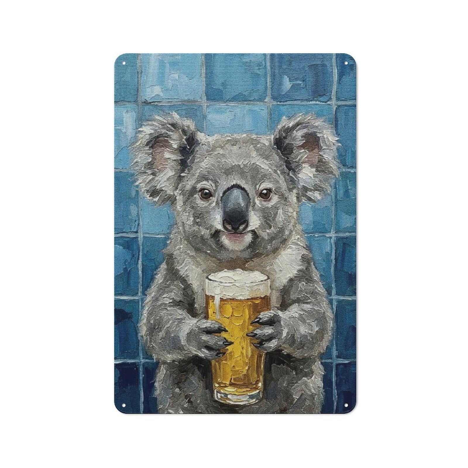 Junmoney Style-6 Kitchen Metal Sign With Koala With Beer Painting Design 30X20cm, Cosy Kitchen Wall Decor For Coffee Bar, Kitchen, Bistro Or Tea Corner