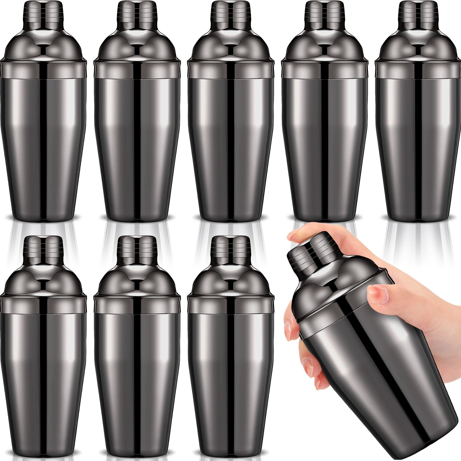 Nitial 9 Pcs Bar Cocktail Shaker, Stainless Steel, 11.8 oz, Black