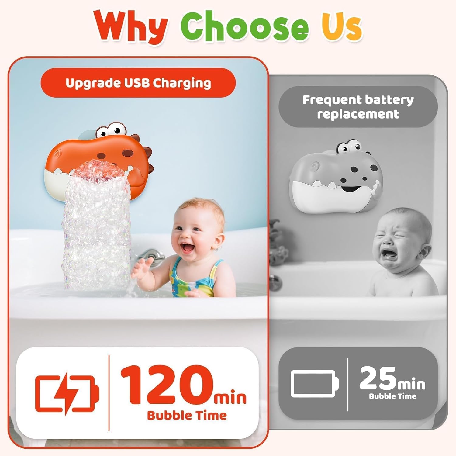 Baby Bath Toys, Rechargeable Dinosaur Bath Bubble Machine with Music, Bathtime Bathtub Toys for Toddlers Birthday Gifts, Bubble Maker Toys for Kids Ages 1-3 4-8 Baby Gifts (Red)