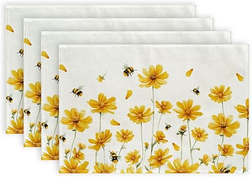 Miniatura 7 de GEEORY Daisy - Juego de 4 manteles individuales de primavera y verano de 12 x 18 pulgadas, diseño de flores silvestres, decoración rústica para
