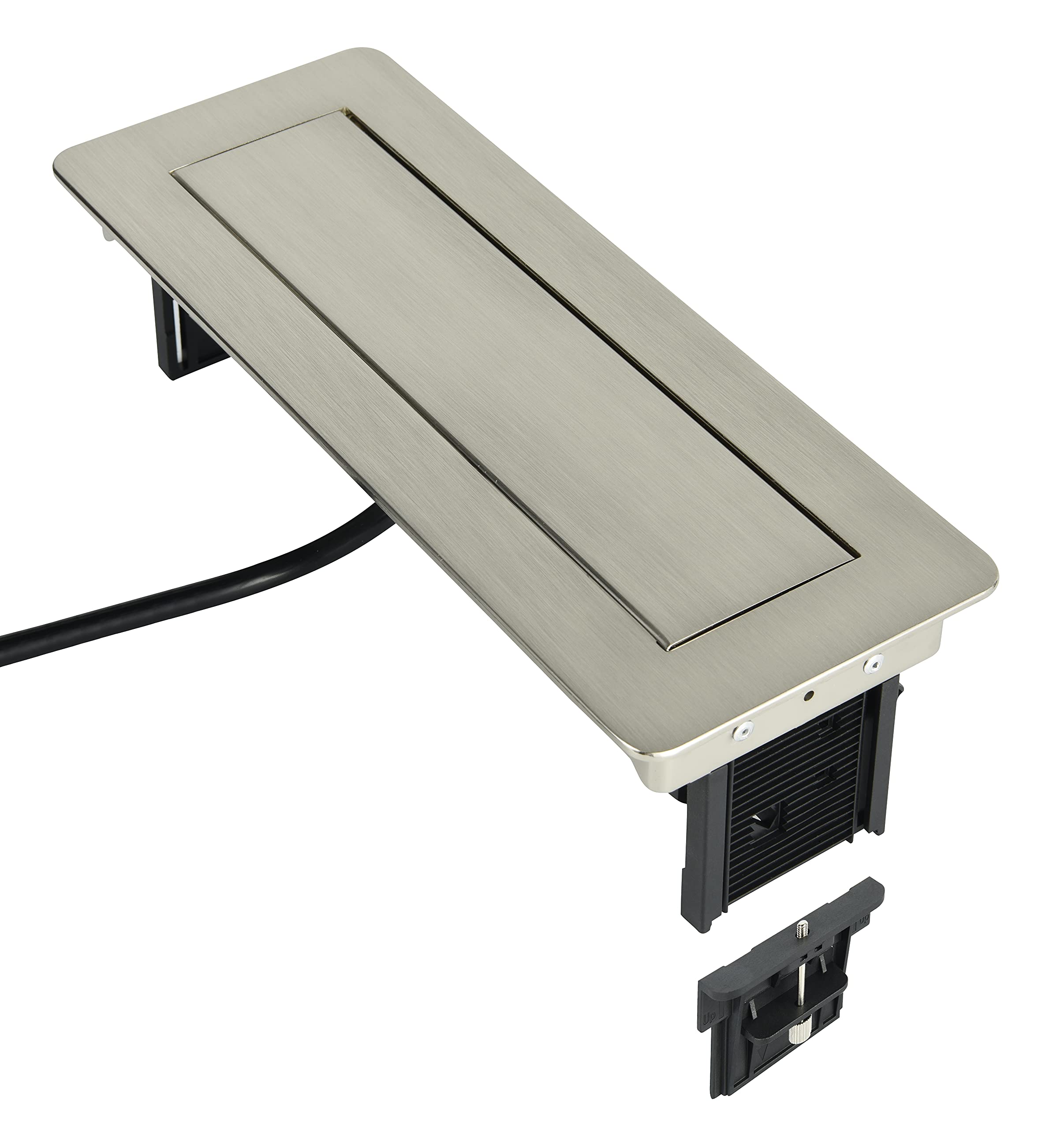 Electraline 35445 - Blocco multipresa retrattile, piano di lavoro con 3 16 A, standard francese + 2 3,1 A + 1 USB tipo C 15,5 W, presa da incasso per cucina, cavo 2 m, nero, orizzontale