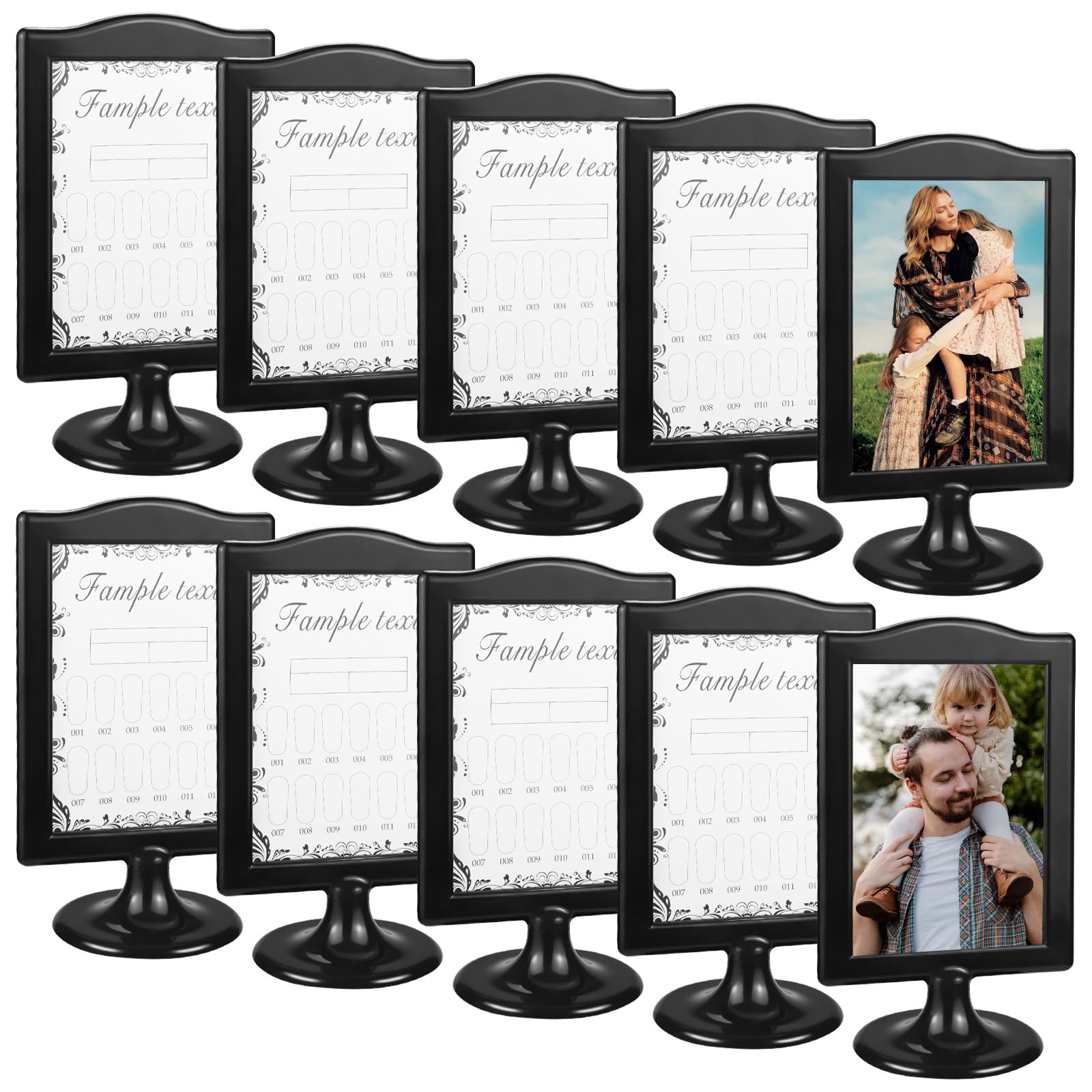 10 Pack Standing Photo Frames, Black Photo Frame Set Vertical Sign Holders