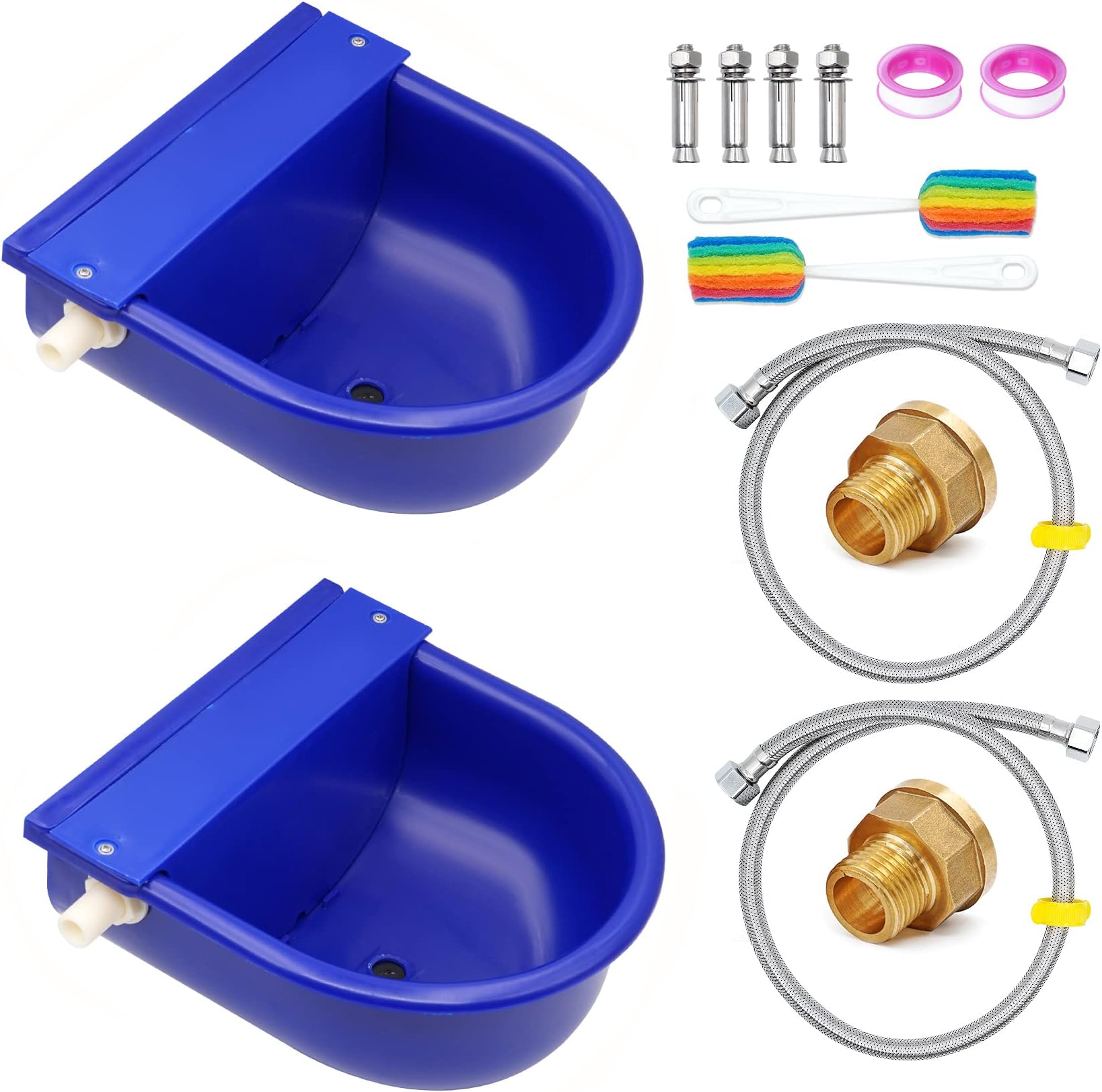 LIUCOGXI 2 Pcs Automatic Horse Water Trough with Float Valve Plastic Livestock Waterer Dog Drinking Water Bowl Dispenser for Cattle Cow Goat Dog Donkey Pig Chicken (Dark-Blue)