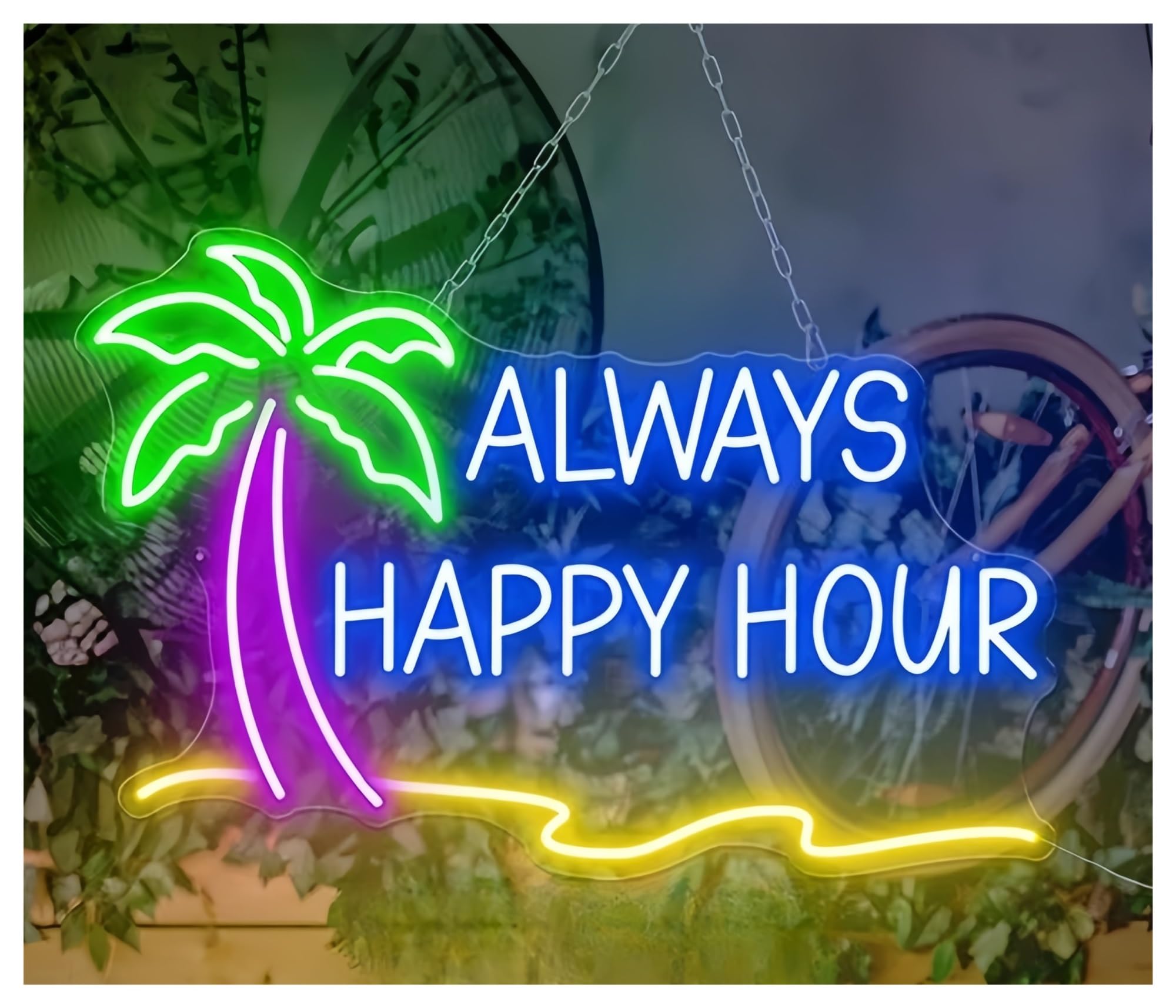 SHOUXI Sign Lamp Always Happy Hour Neon Sign Summer Bar Party Home Wall Hanging 55X35cm(C)