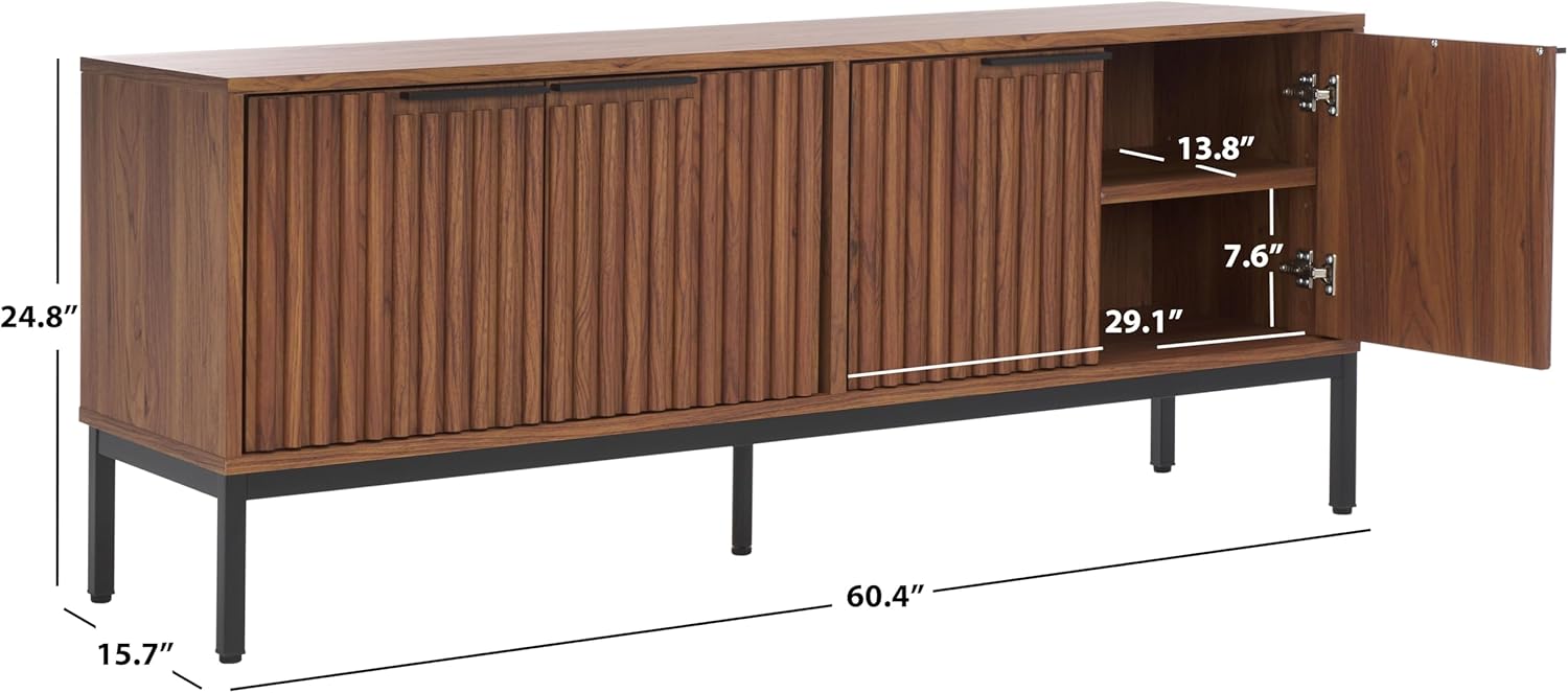SAFAVIEH Lylia TV Stand for up to 65" Flatscreen – Walnut Brown & Black, 4 Doors with Interior Storage, Entertainment Media Console Cabinet (MED9623A)