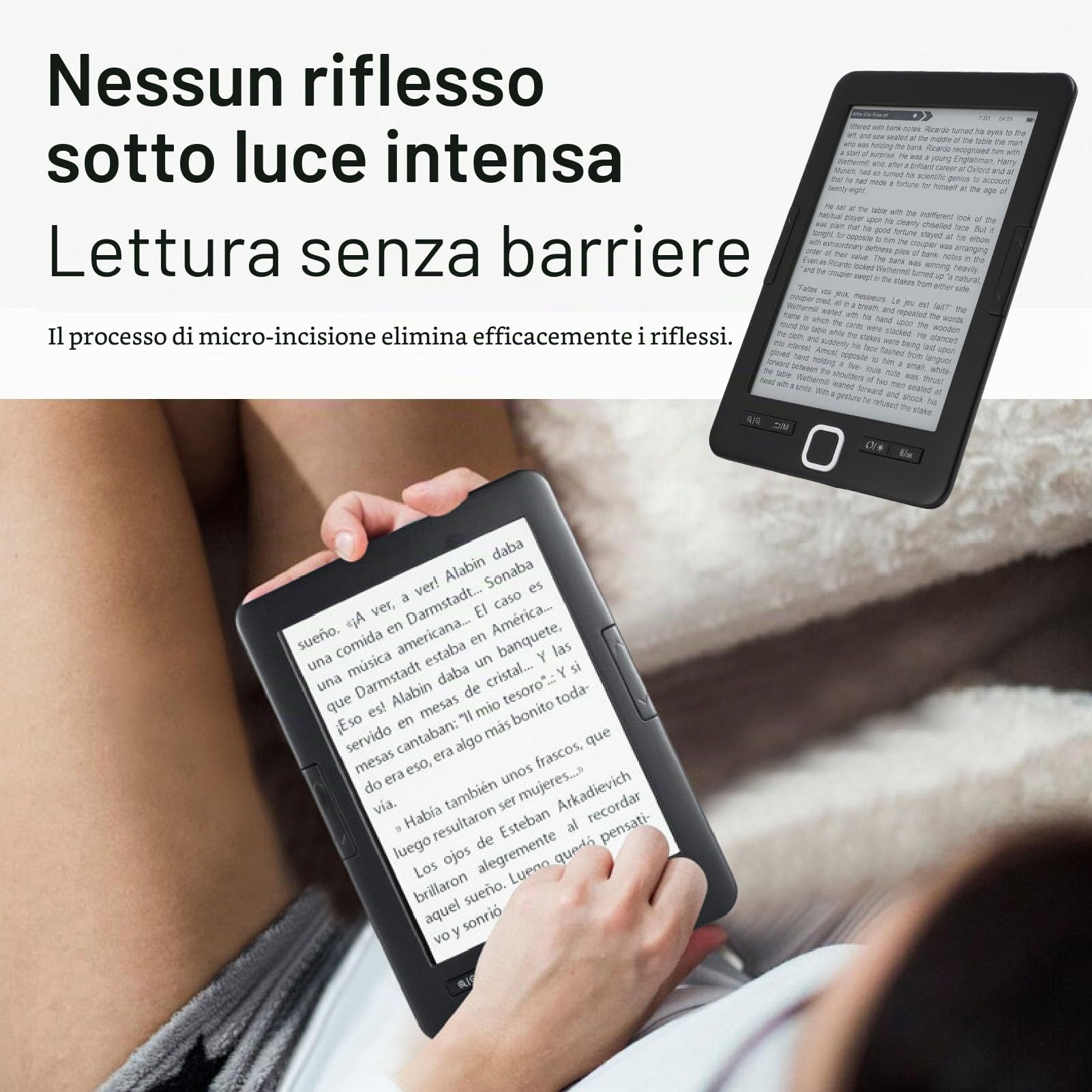 Lettore di EBook Portatile con Schermo HD Ink da 6 Pollici, BK6033, Memoria Integrata da 8 GB, luminosità Regolabile, Adatto per Bambini, Adulti e anziani.