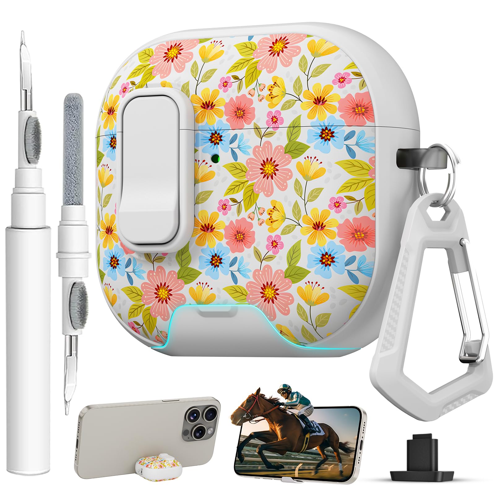 for AirPods 4 Case with Safty Lock &amp; Phone Stand,Cute Floral Pattern Style
