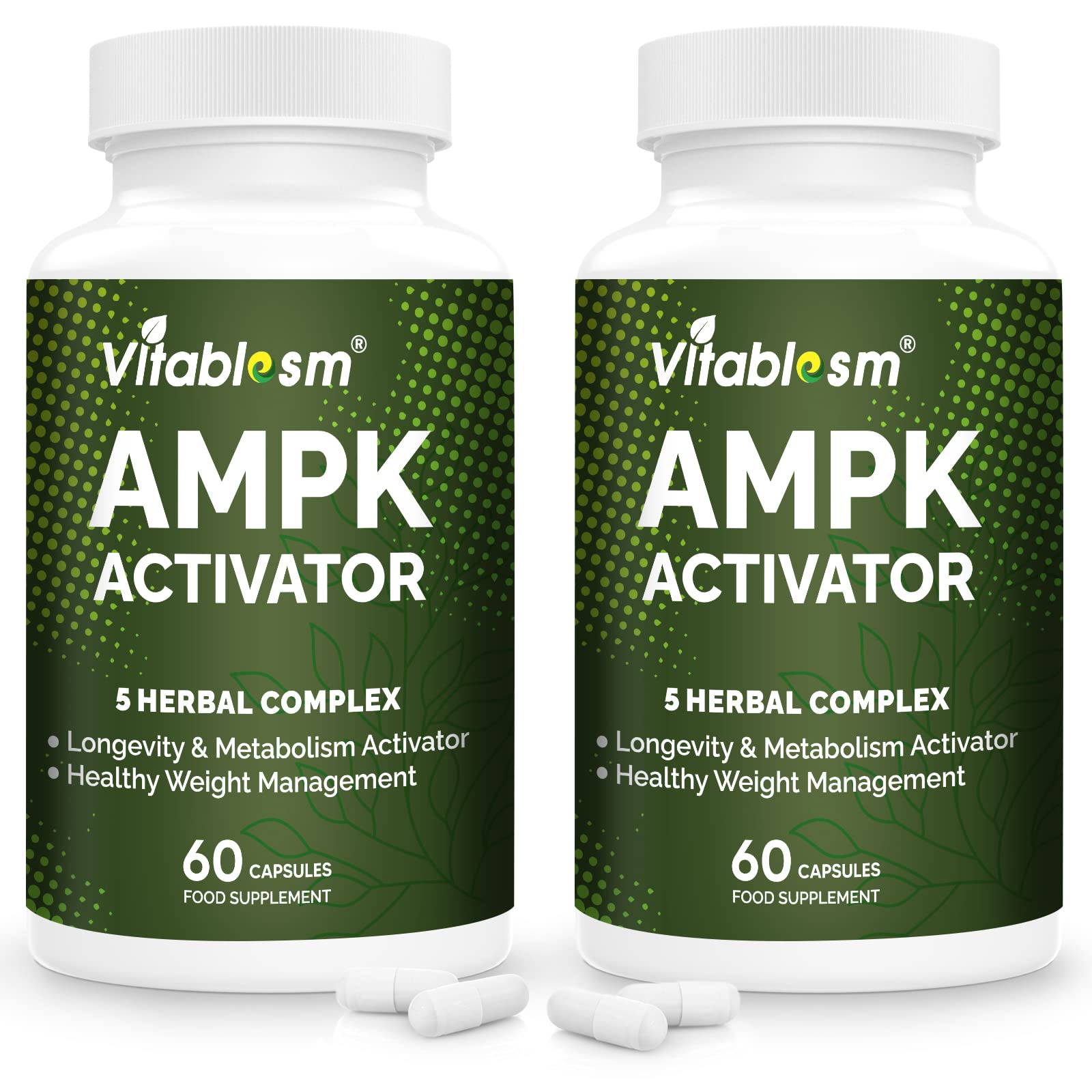 AMPK Activator Supplement 2Pack, 5 in 1 Herbal Complex Advanced Metabolic Activator, for Immune Support, Energy Support and Weight Management, 120 Capsules, Premium Grade Jiaogulan Gynostemma, Vegan