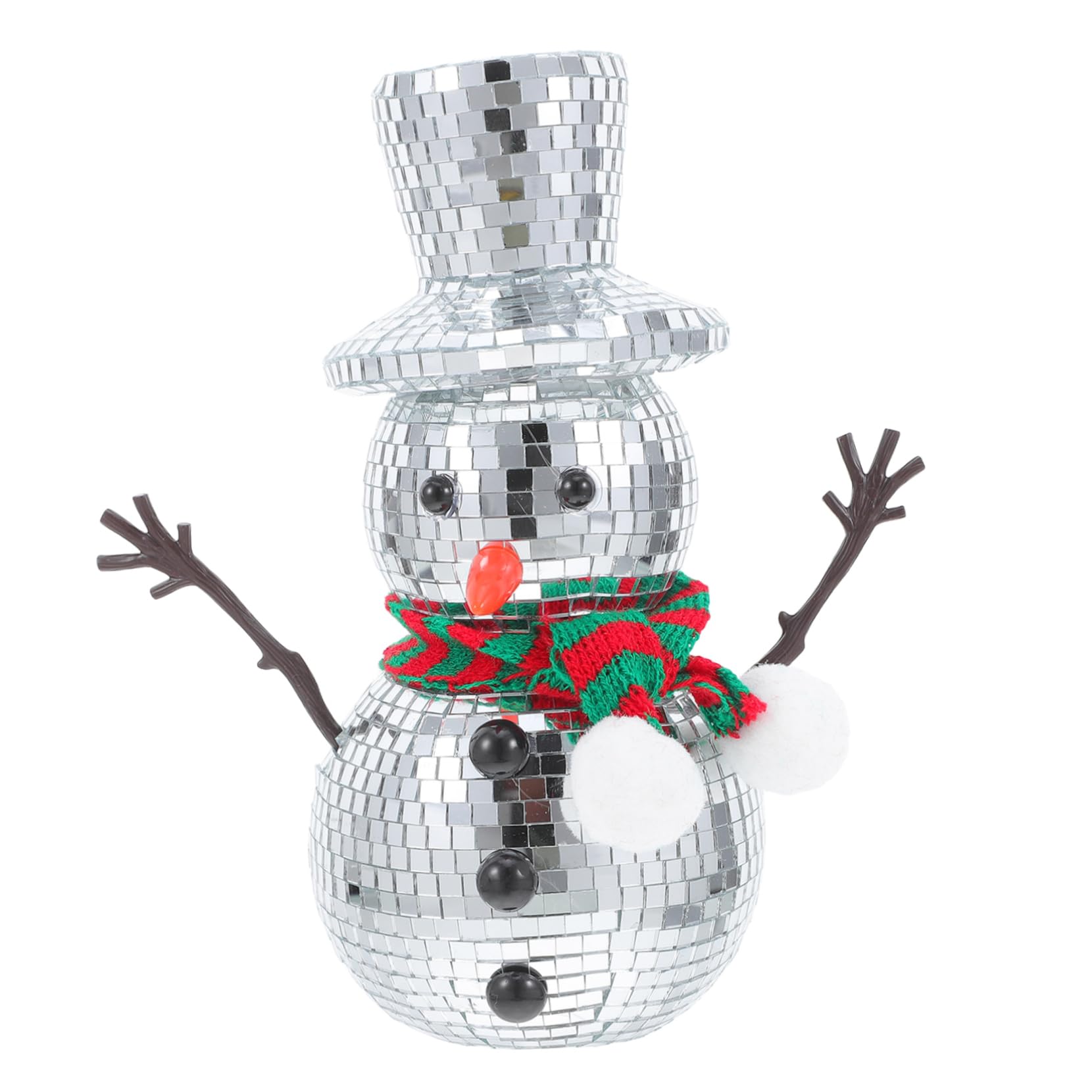 HOMSFOU Christmas Snowman Figurine: Reflective Mirror Disco Ball Snowman - Winter Tabletop Decoration for Home Party or Holiday Festive Decor