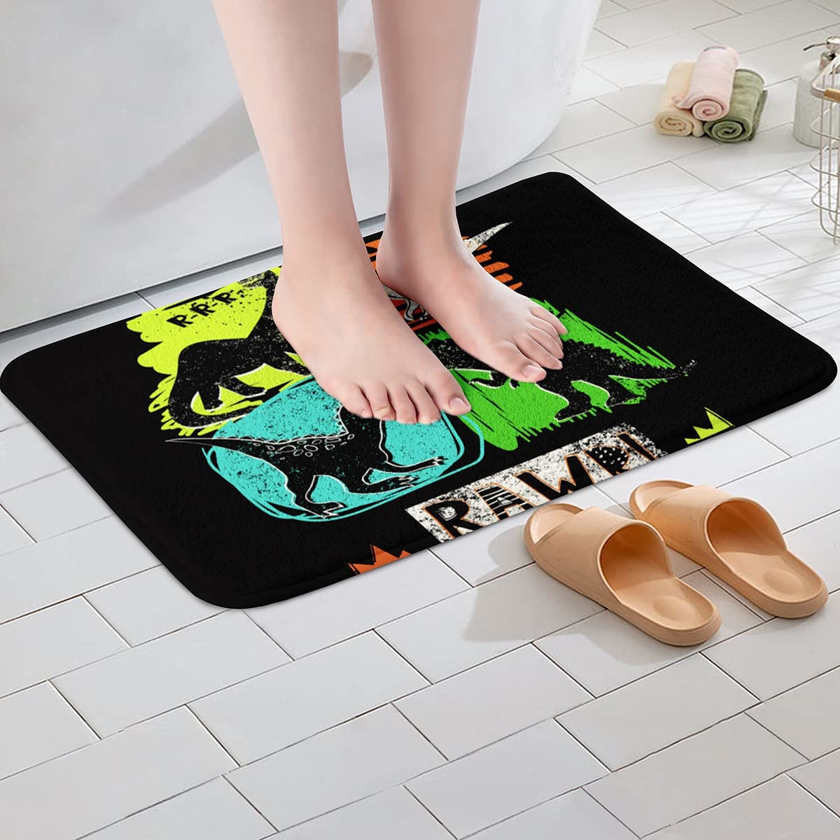 Loussiesd Dinosaurus antislip badmat dino ruig absorberende vloermat voor jungle dier microvezel badkamers tapijten dieren in het wild badkamer vloer indoor deurmat schattig 3D dier 40 x 61 cm