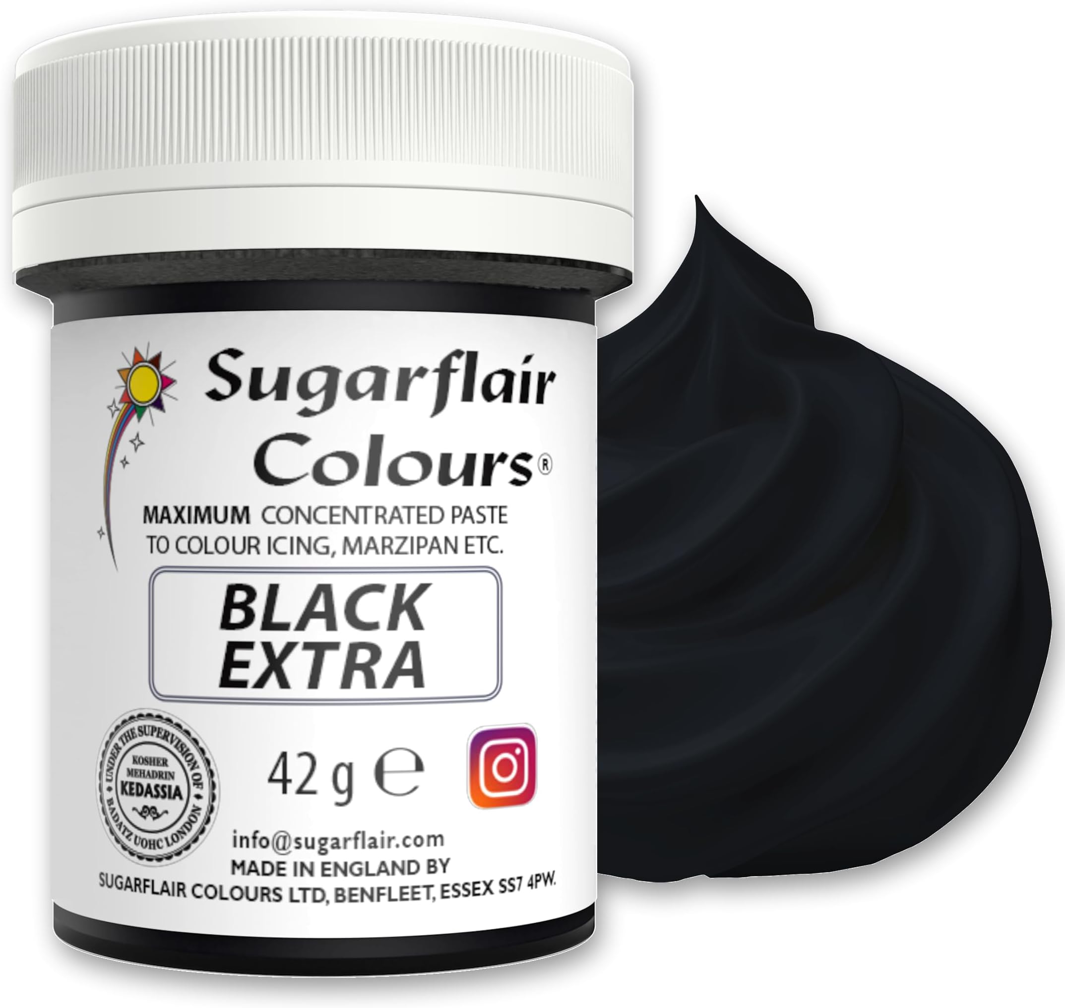 Sugarflair Black Extra Food Colouring Paste 42g - Maximum Concentrated Paste Food Dye for Cake Decorating, Fondant, Buttercream, Cake Batter and More - Vegan, Kosher, Bake-Stable