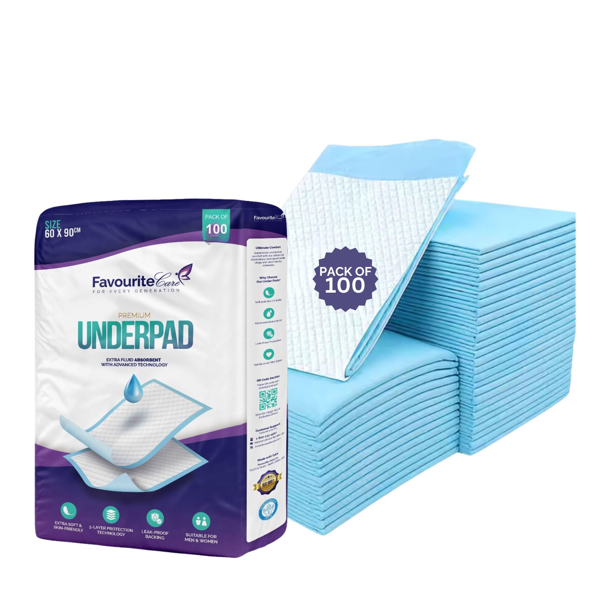 Favourite Care Premium Disposable Underpads - Large Size (90x60 cm), 100 Pcs | Perfect for Hospitals and Bed Care-image-18