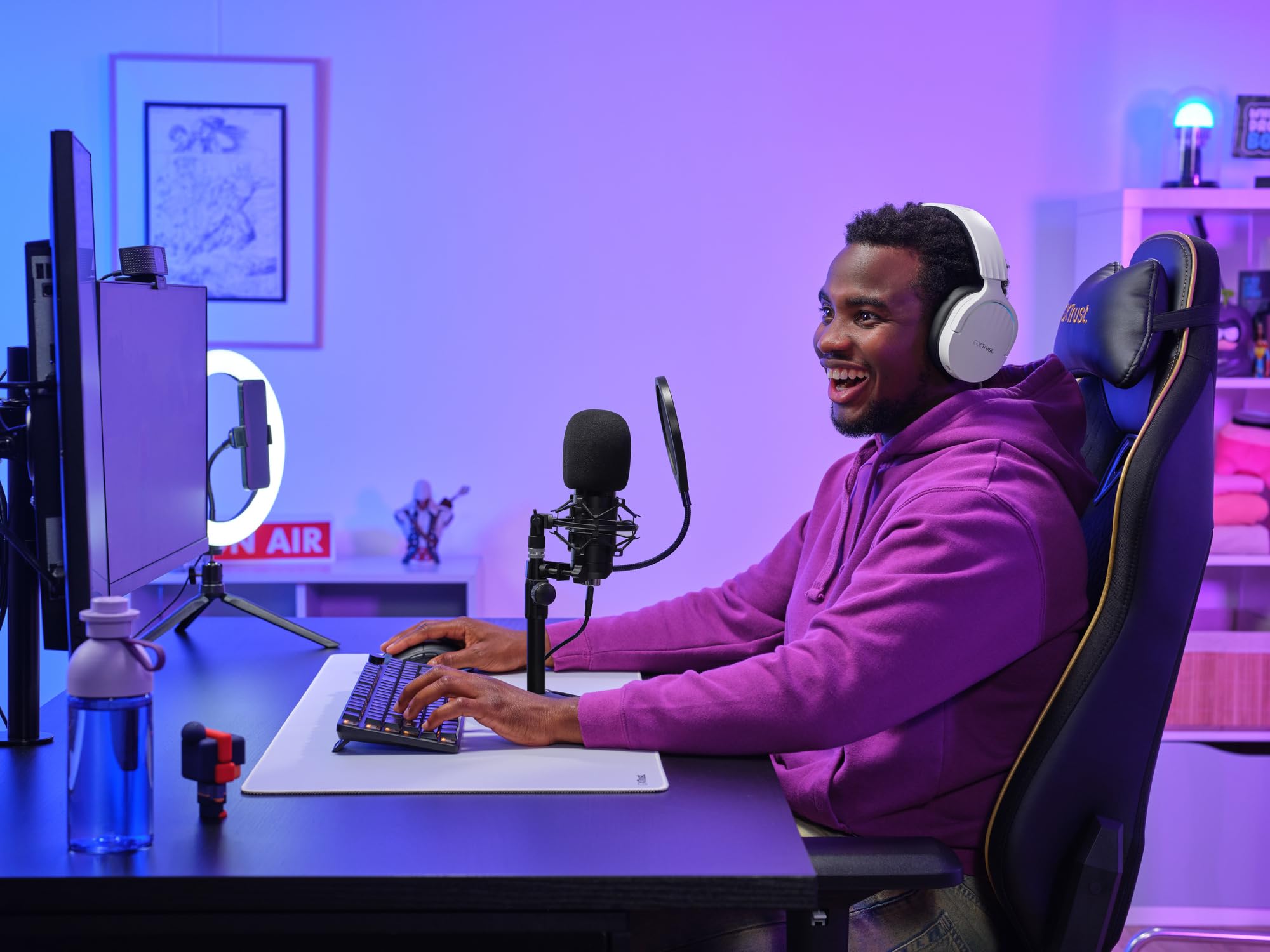 GXTrust Emita II Mikrofon mit Verstellbarer Mic Ständer, Schwarz | Windfilter, Popfilter, USB Mikrofon mit Nierencharakteristik, 192 kHz für PC PS4 PS5, Streaming Studio Podcast Gaming