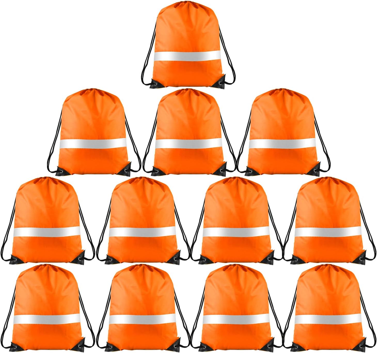 KUUQA 12 Pcs Drawstring Backpack Bag Bulk Reflective Backpack Orange String Bags Cinch Sack Backpack for Team Yoga Sport Gym Traveling