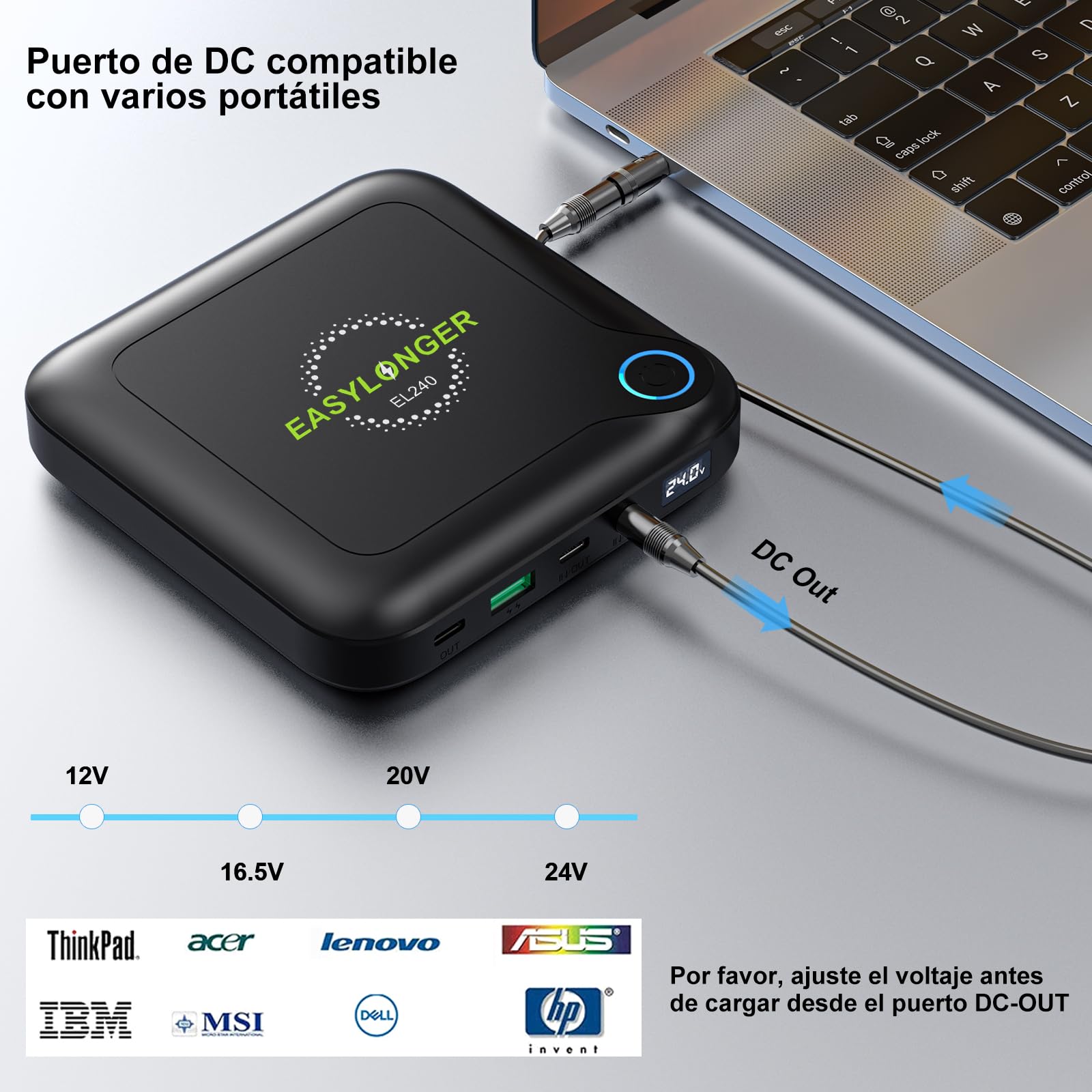 EASYLONGER EL240 Batería CPAP para Air Travle 88Wh 12V 24V Batería CPAP portátil para Camping PD 60W Laptop Power Bank CPAP Power Bank CPAP batterie pour ResMed CPAP Machines/ResMed AirMini/Macbook