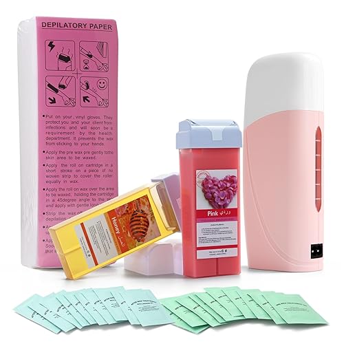 Miniatura 9 de Kit de cera enrollable para depilación, kit de depilación en casa para mujeres y hombres, kit de rodillo de cera suave de miel, cartucho de cera