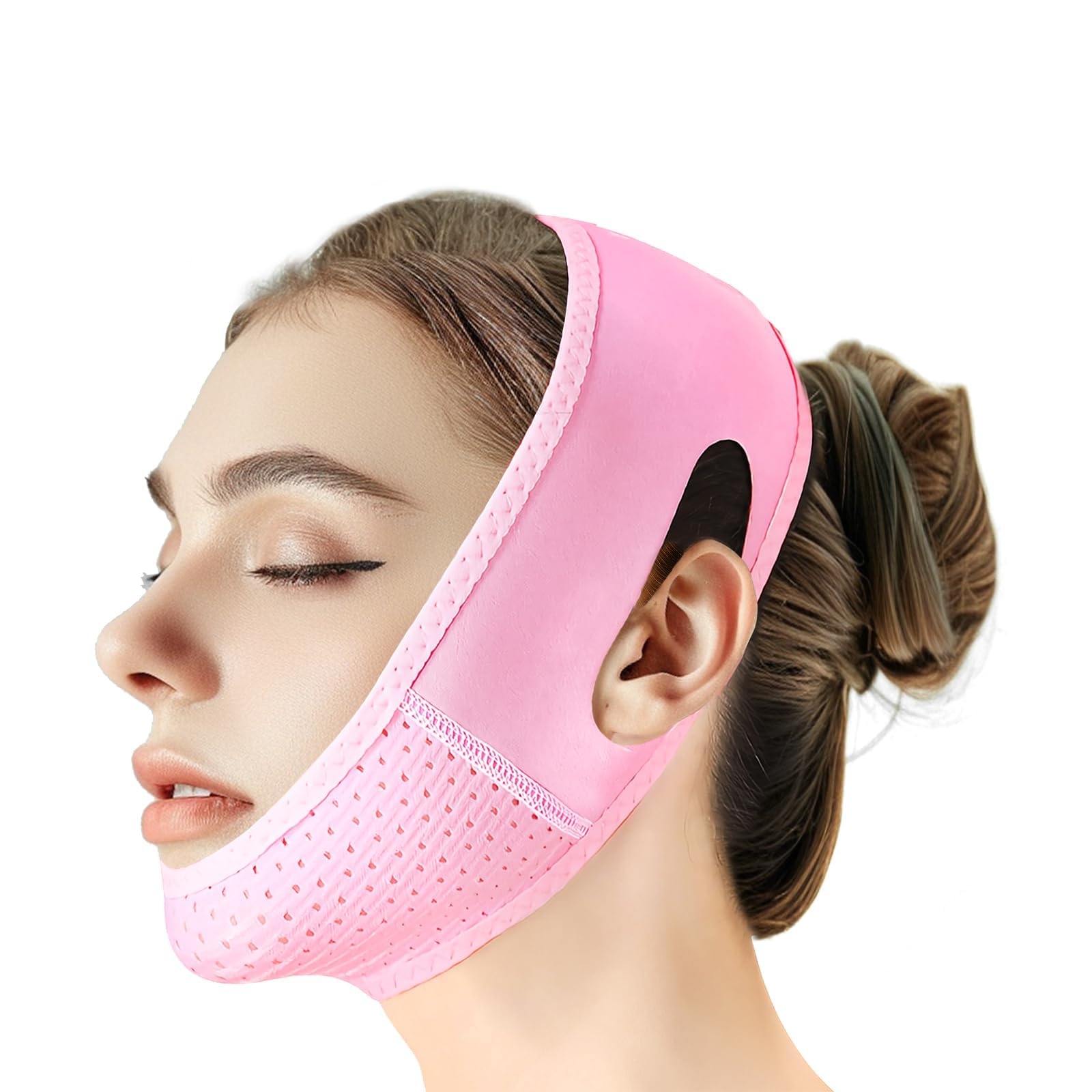Reusable V Line Mask Facial Slimming Strap Double Chin Reducer Chin Up Mask Face Lifting Belt V Shaped Slimming Face Mask (Pink)
