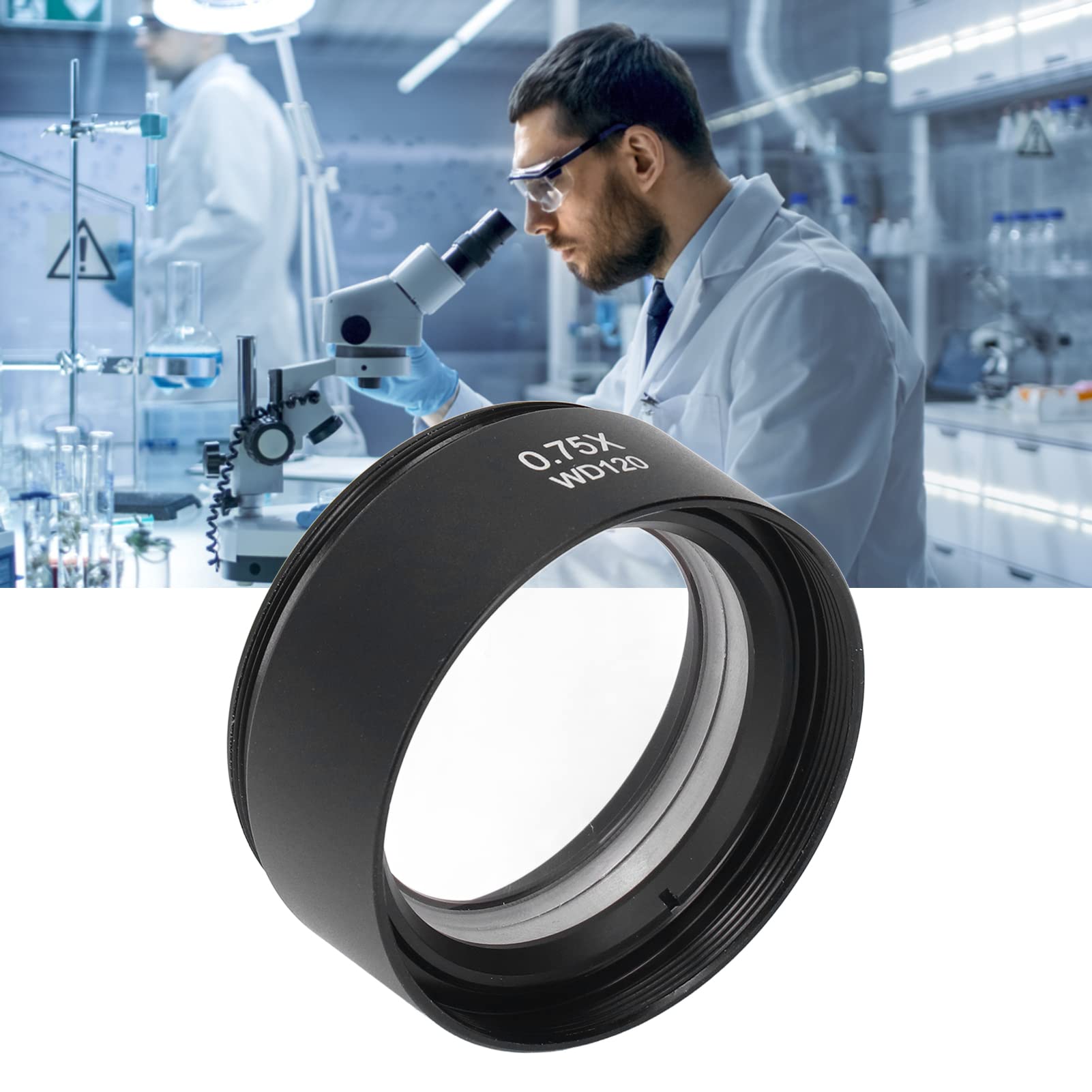 YWBL-WH Lente Barlow para Microscopio 0,75X, Interfaz M48, Distancia de Trabajo de 120mm con Revestimiento Antirreflectante FMC para Microscopios Estéreo