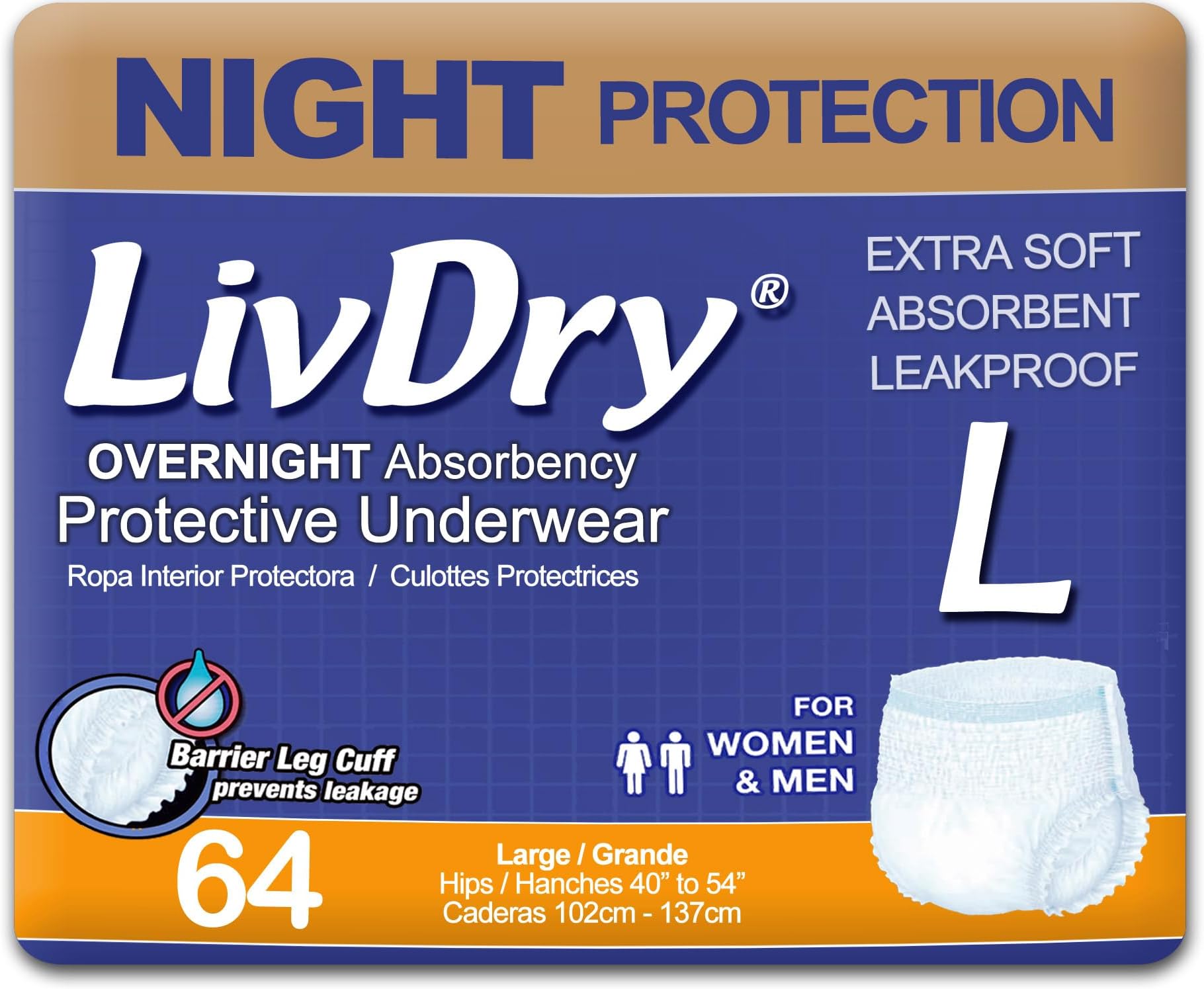 - LivDry Overnight Protective Underwear Large size Count: 64