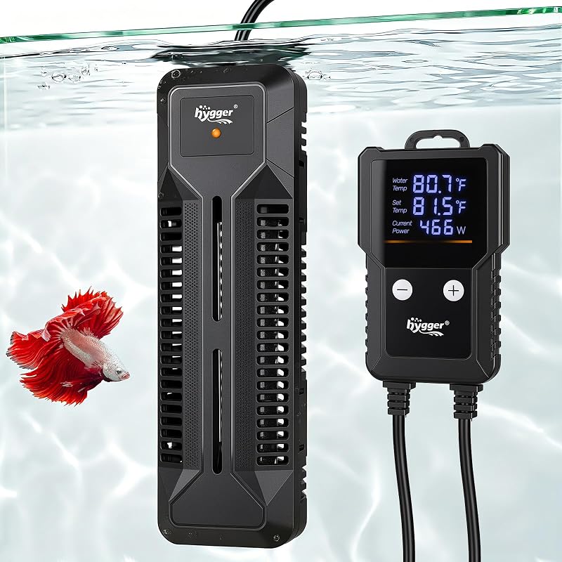 Hygger Calentador sumergible para acuario de 300 W con tecnología Smart Inverter, controlador digital externo de temperatura ajustable, protección contra sobrecalentamiento y funcionamiento en seco para tanques de agua dulce y salada de 40 a 80 galones