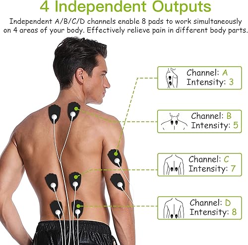 Miniatura 3 de DOMAS Unidad TENS con 4 salidas de canal, unidad TENS EMS estimulador muscular para aliviar el dolor de espalda, dispositivo portátil y recargable