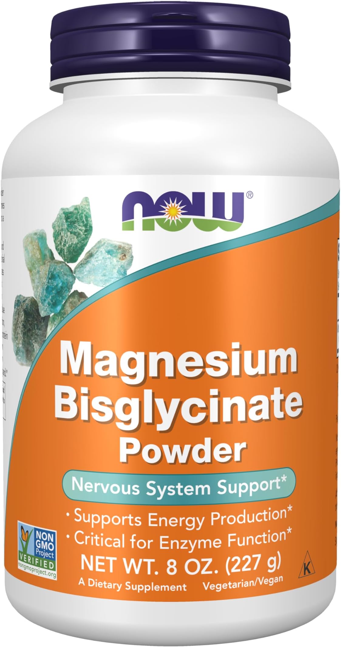 NOW Supplements, Magnesium Bisglycinate Powder, Enzyme Function*, Nervous System Support*, 8-Ounce