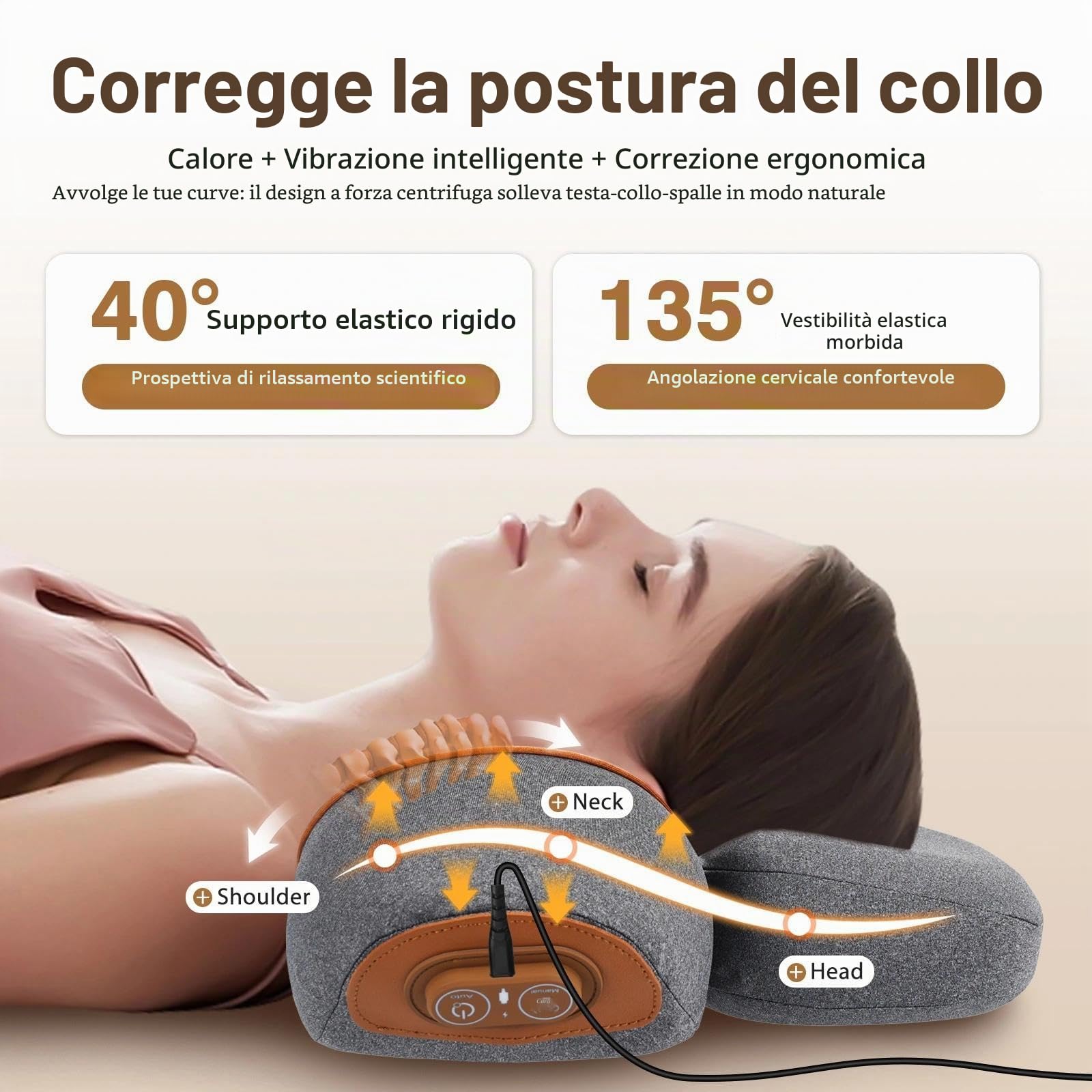Massaggiatore Cervicale con Riscaldamento, 3-in-1 Massaggiatore Posteriore e Cervicale con Vibrazione e Trazione, Massaggiatore Spalle Per Alleviare Il Dolore Dei Tessuti Profondi, Grigio