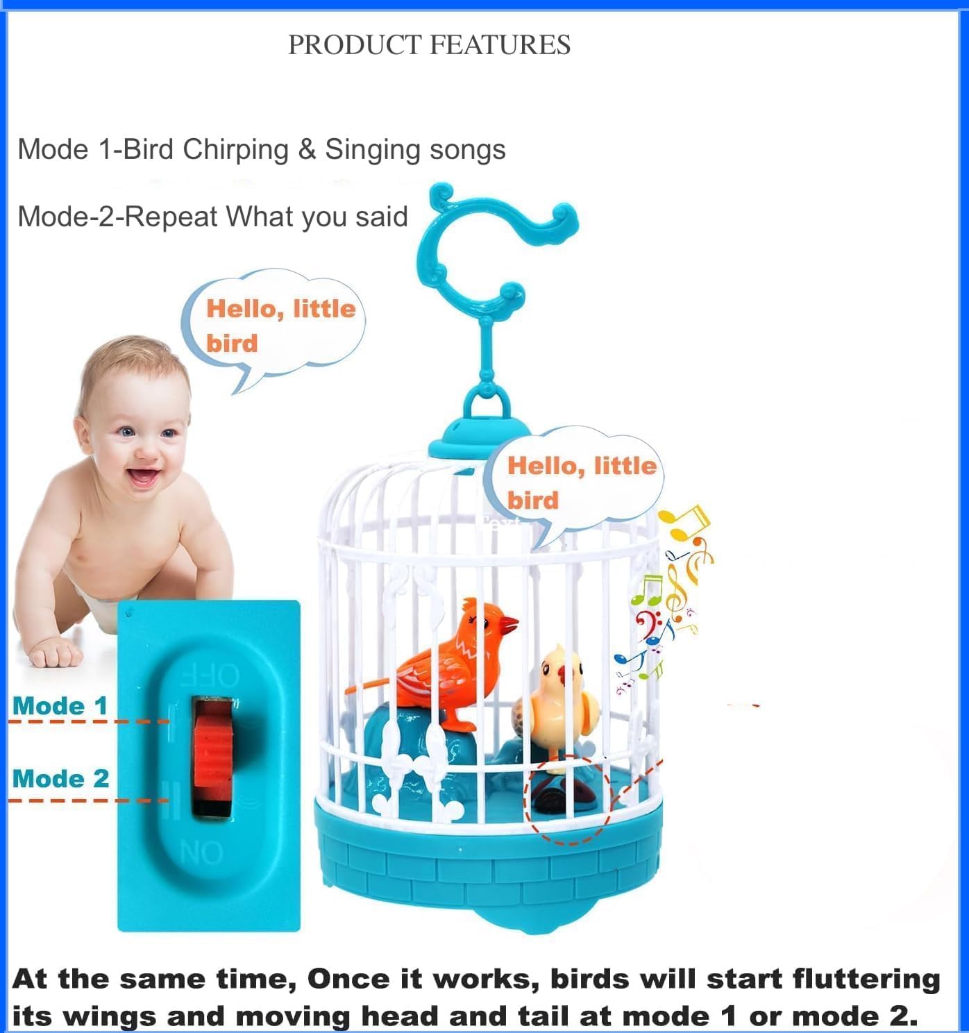 MOKRUSH Talking Bird Toy for Kids | Interactive Toy & Repeat What You Said | Singing & Chirping in The Birdcage | Gifts for Babies, Kids & Children (Orange) (Multi) - Image 4 thumbnail