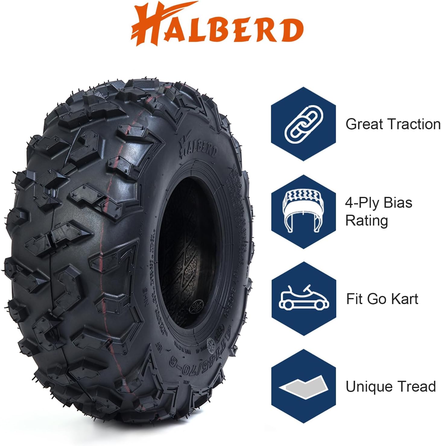 HALBERD 145/70-6 Tires for Go Kart Street Mini Bike, 4PR Off-road ATV Tires 145 70-6, Tubeless, Set of 2, HU01