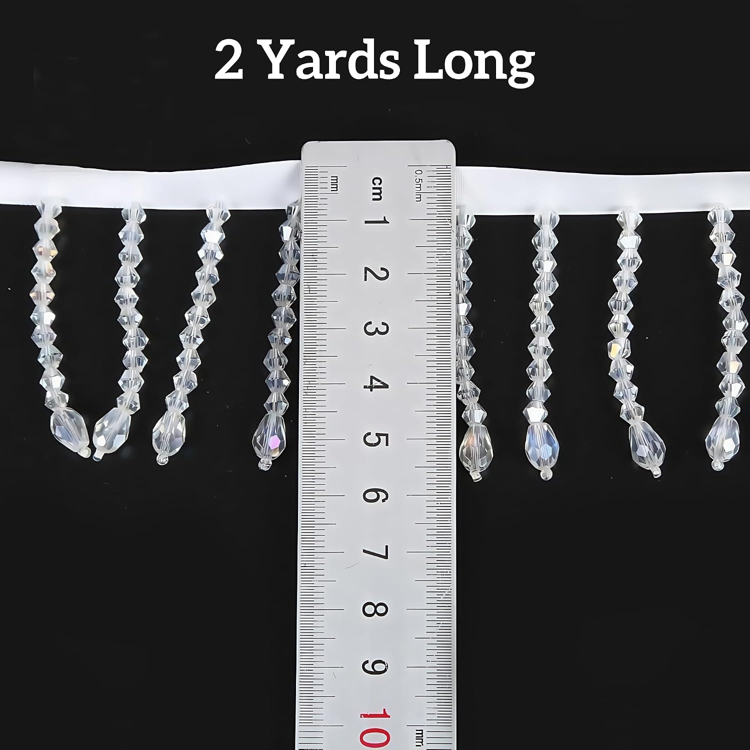 2 Yard Rhinestone Ribbon Tassel Irregular Rhinestone Fringe Tassel Crystal Beaded Fringe Trim Sewing Beaded Fringe for Curtain Lampshades and DIY Clothing Wedding Decoration (Black)
