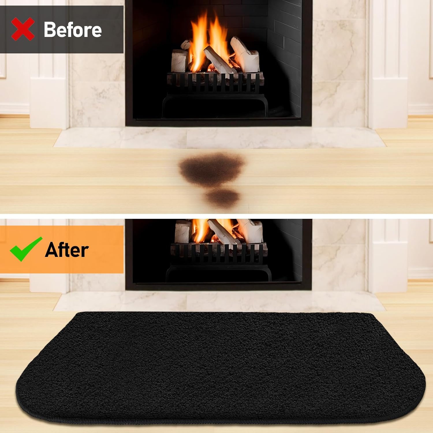 Fireplace Hearth Rug, 2' x 3' Fire Resistant Rugs for Fireplace Home Décor Hearth Pad, Non-Slip Fireplace Mat Protects Hardwood Floor and Carpet from Sparks and Embers, Black