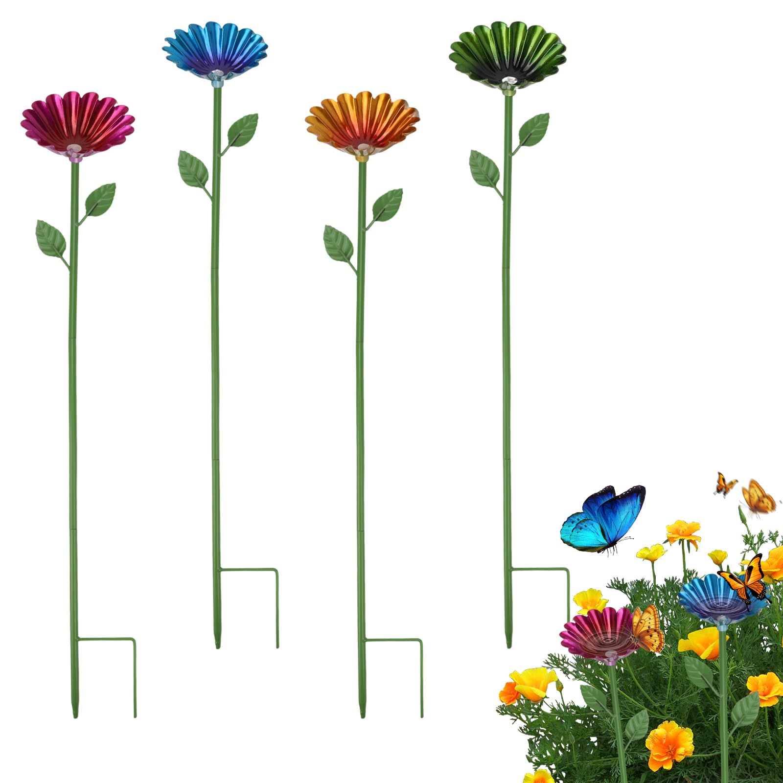 4 pezzi abbeveratoio per api, tazze da giardino in metallo, api, alimentatore di acqua con design floreale, farfalla colorata da sposa, ciotola da giardino, pali per cortile, decorazione all'aperto