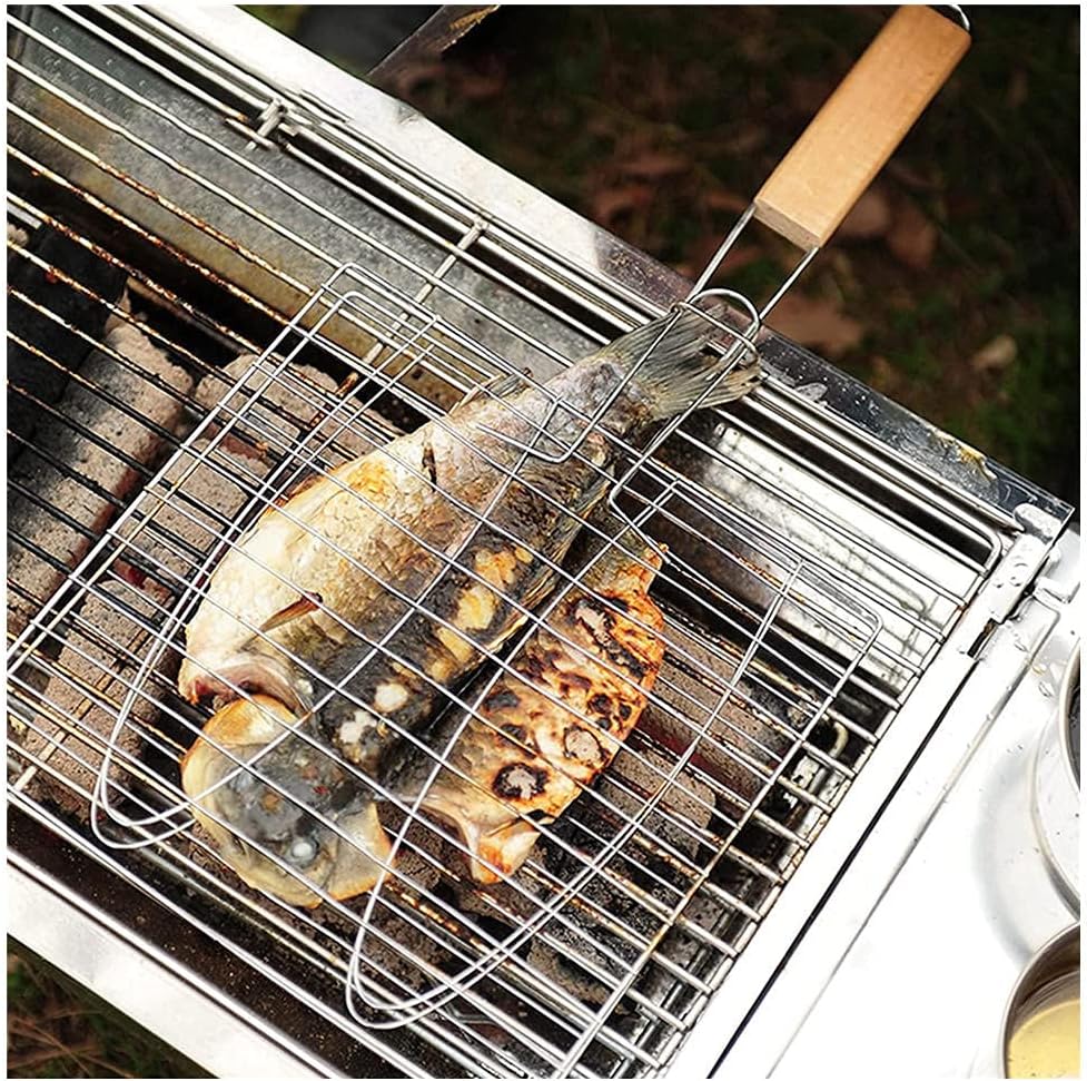 Grilled fish basket with hand-roast fish pliers, outdoor barbecue accessories, grilled fish film clips, grilled net, 18 8.9 inches