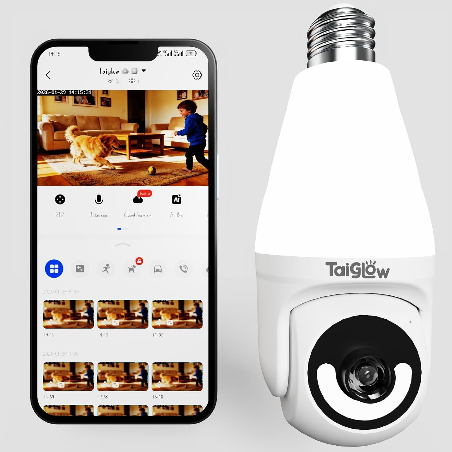 3MP Security Light Bulb Camera - 5G&2.4GHz 2K HD Outdoor Light Socket Camera with LED Bulb, 355° Lightbulb Camera with Motion Detection, Siren Alarm, Two-Way Talk, Night Vision(E26 Base)