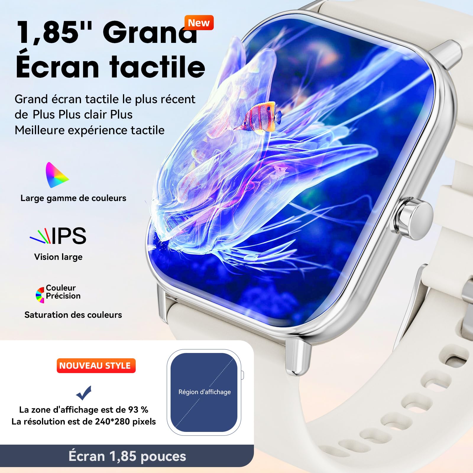 Smartwatch con Chiamate Bluetooth,1,85'' Smartwatch per Uomo Donna,Orologio Sportivo Impermeabile IP67 con 110+ Modalità Sportive,Fitnesswatch con Contapassi Cardiofrequenzimetro SpO2 per Android iOS