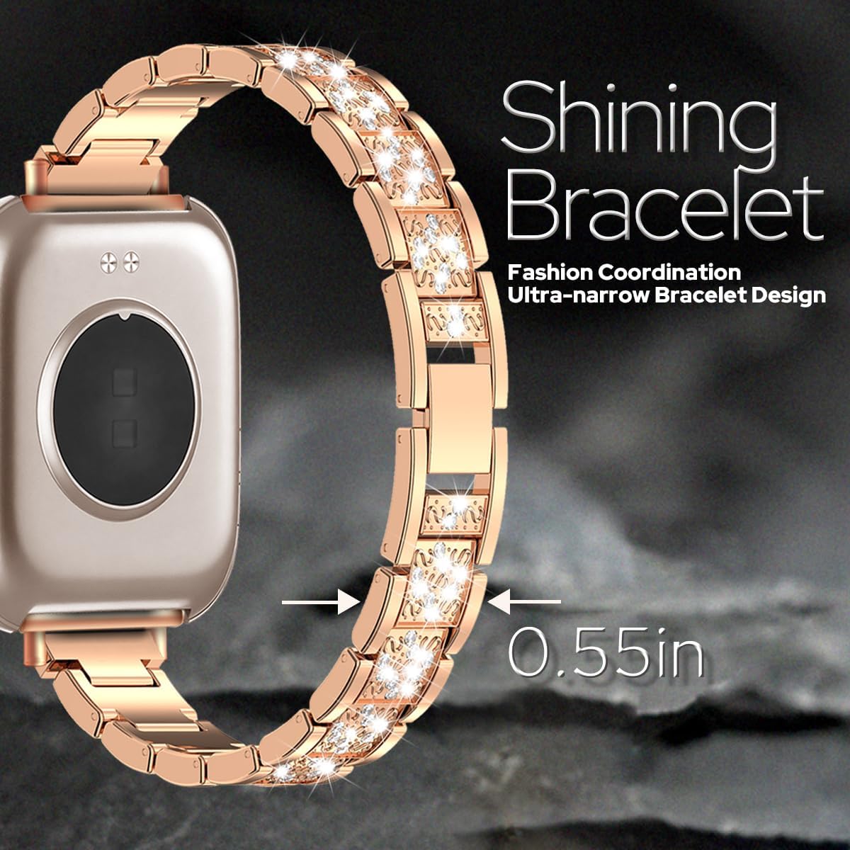 22mm Bands Compatible for Amazfit Bip 6/Bip 5 Smartwatch Band, Metal Jewelry Sparkly Diamond Thin Replacement Band Compatible for Amazfit GTR 4/3 Pro/3/2 Smartwatch image 3