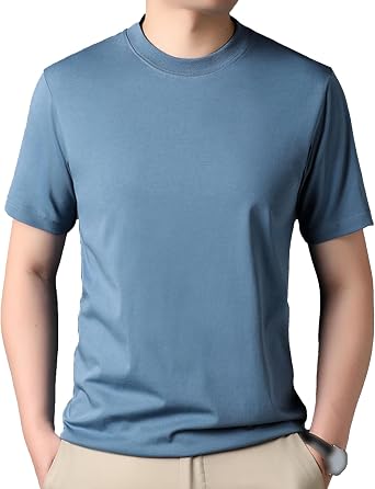 Mens Crew Neck Silk T Shirt Athletic Workout Gym Slim Fit T Shirt Sleeve Casual Mulberry Silk Muscle T-Shirts