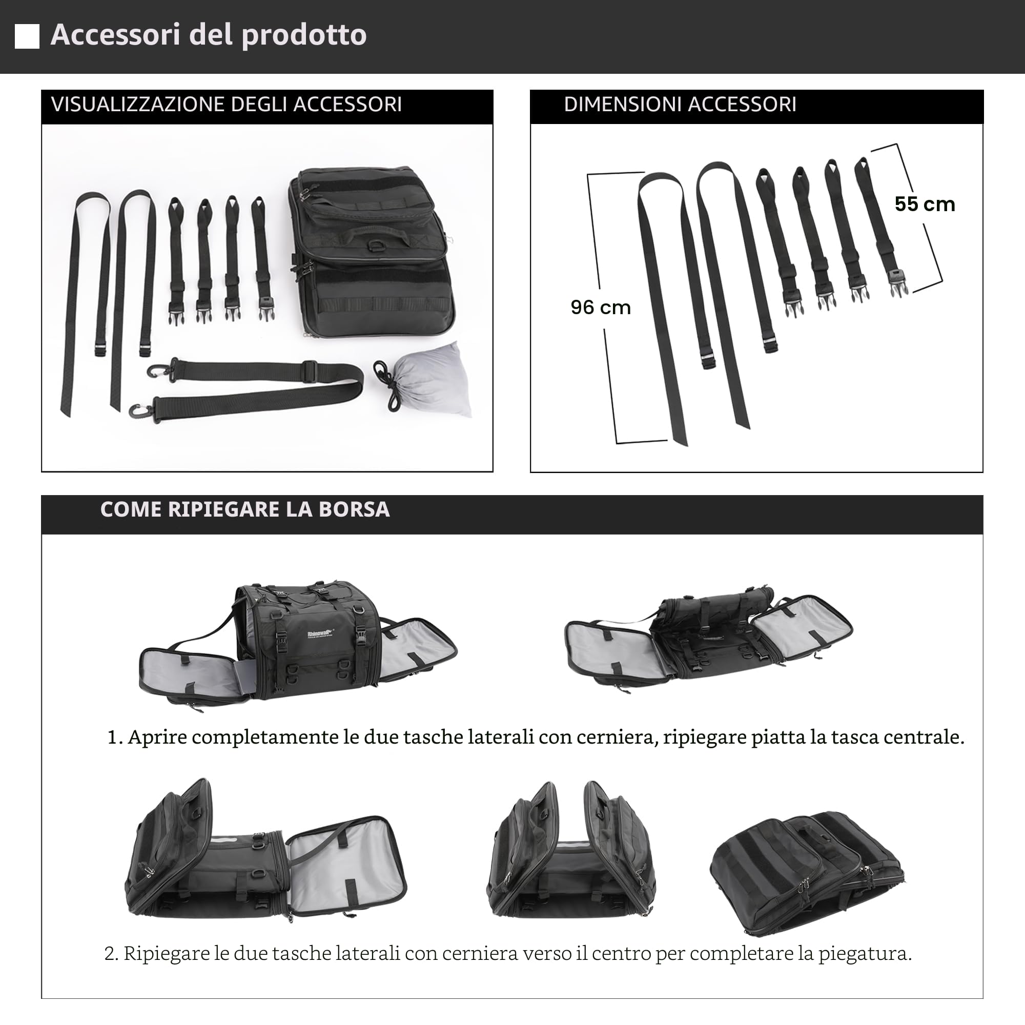 Rhinowalk Borsa posteriore per moto impermeabile 45 L nero