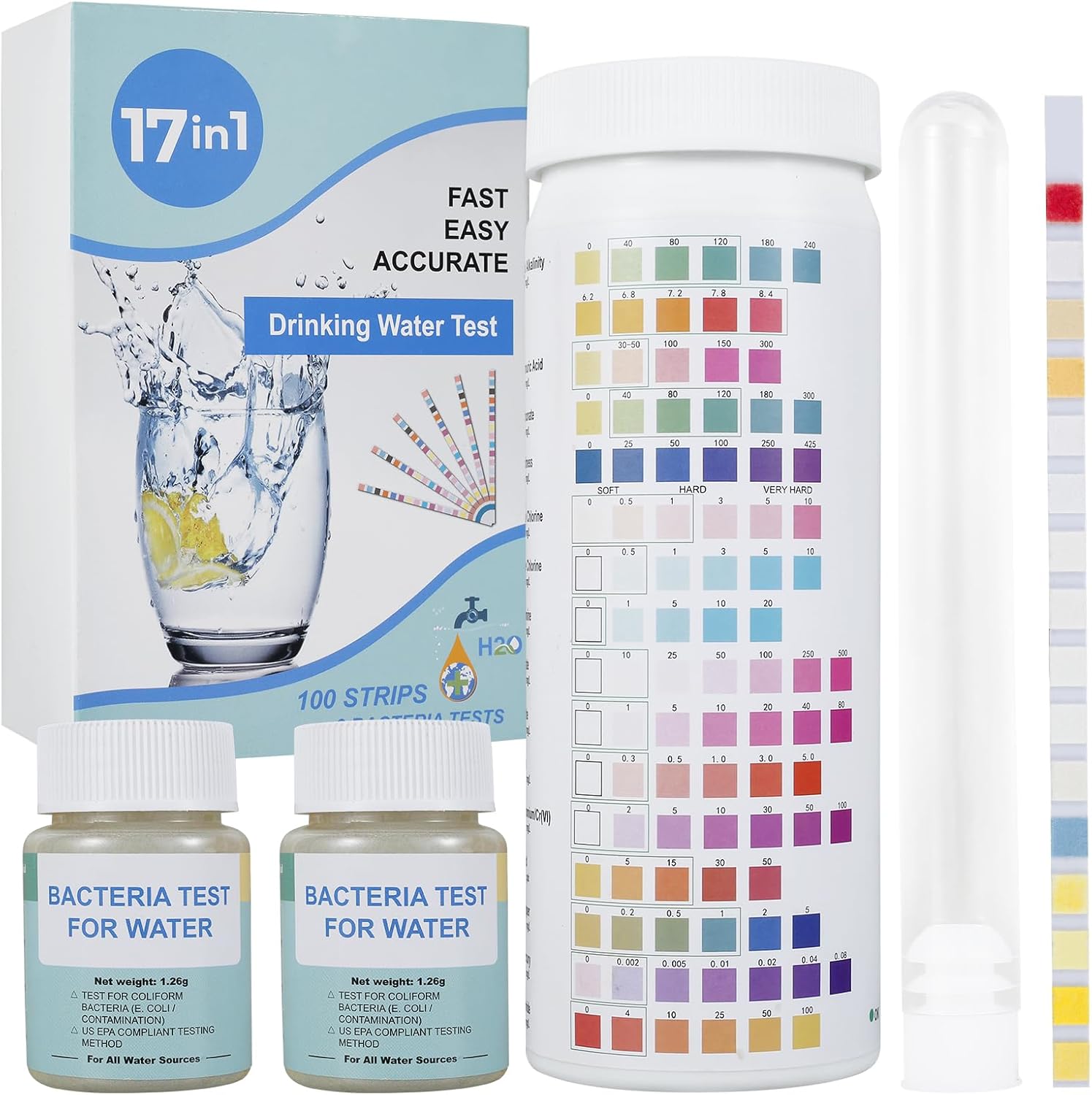 Water Testing Kits with Tube Accurate Water Quality Test Kit for Well and Tap Water 100 Strips 2