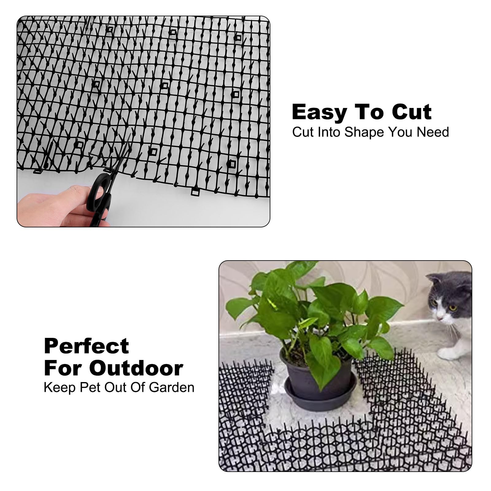 30 x 400 cm nero anti gatto, tappetino repellente per gatti in plastica con punte, rete deterrente per animali domestici, gatti, cani, volpi, protezione per la casa, esterni, giardino, prato