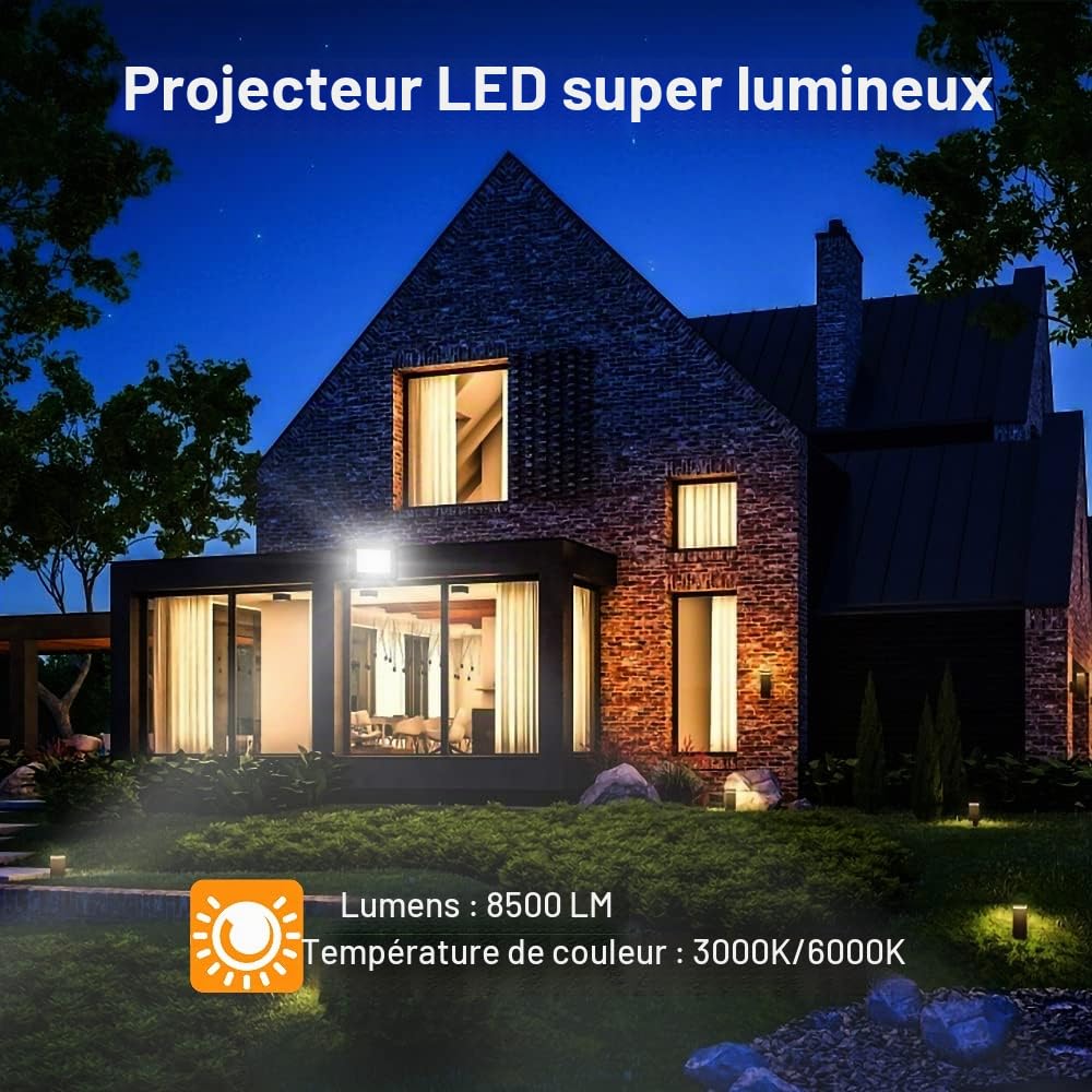 Daromigo Projecteur LED Extérieur 100W - 4 Pièces, 8500lm, 3000K Blanc Chaud, IP65 Étanche - Pour Cour, Garage, Couloir