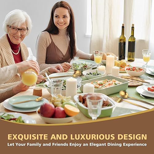 Miniatura 6 de OPOLIA Juego de utensilios de servir de anfitriona de oro mate, juego de utensilios de acero inoxidable con acabado satinado con cuchara grande,