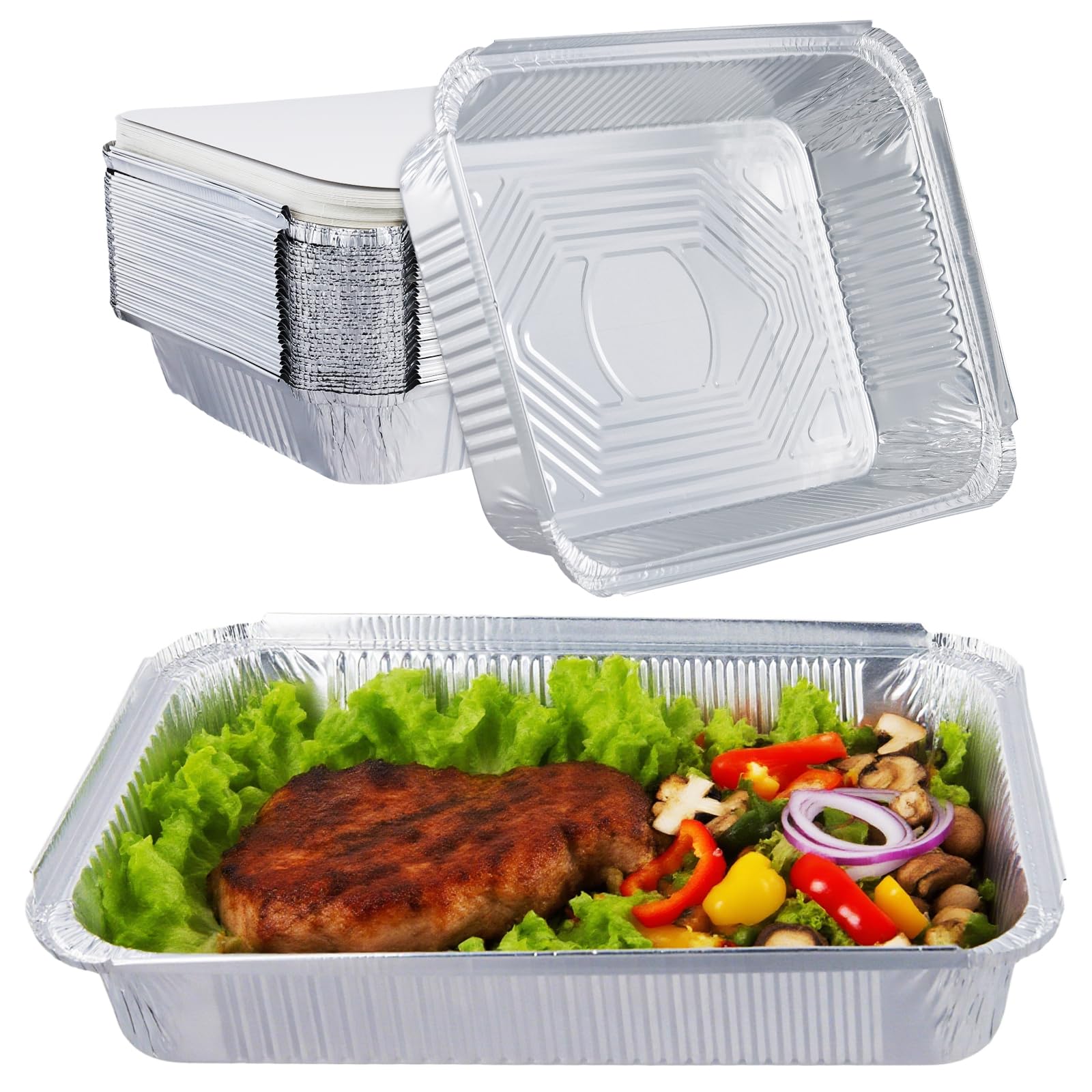 JEUIHAU 40 Pack Large Aluminium Foil Trays, 2200ml Tin Foil Containers with Lid, Takeaway Containers for Oven Use, BBQ, Food Storage