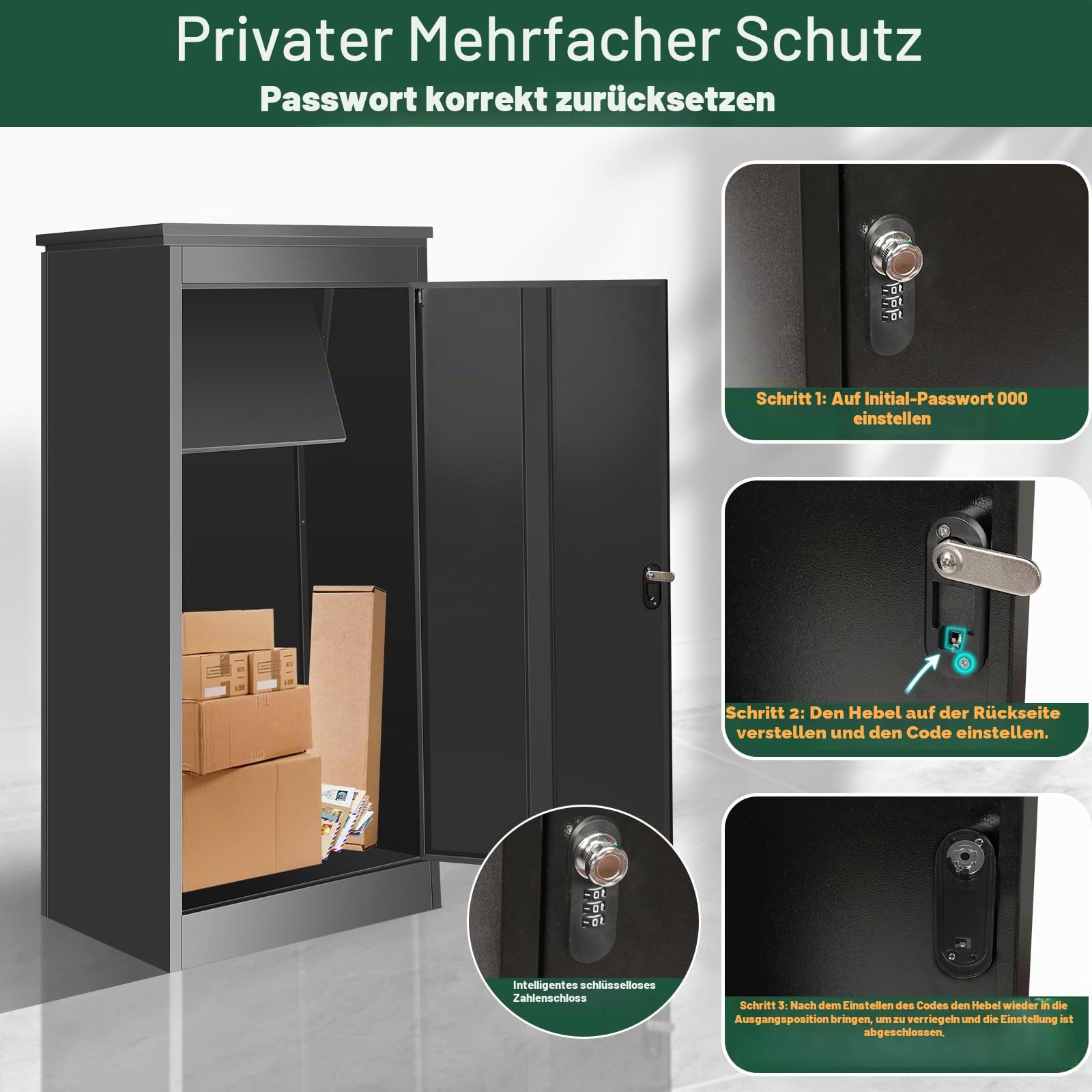 Briefkasten Paketbox für den Außenbereich, extra große Paketboxen mit sicherer Lagerung, wasserdichte Paketboxen für den Außenbereich (53 x 42 x 110cm)