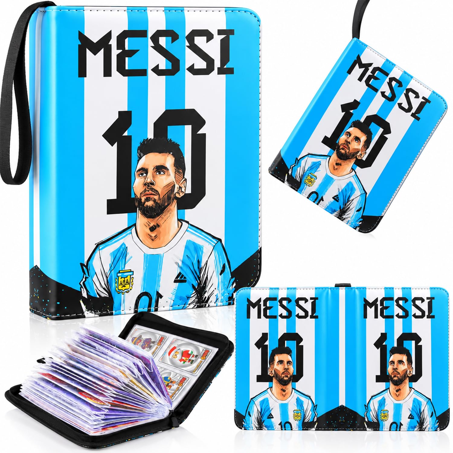 SYGA Card Binder for Game Cards, 400 Pocket Zipper Album with 50 Removable Sleeves, Premium Waterproof PU Case Card Holder – Messi Design (Yellow) — Amazon image 16